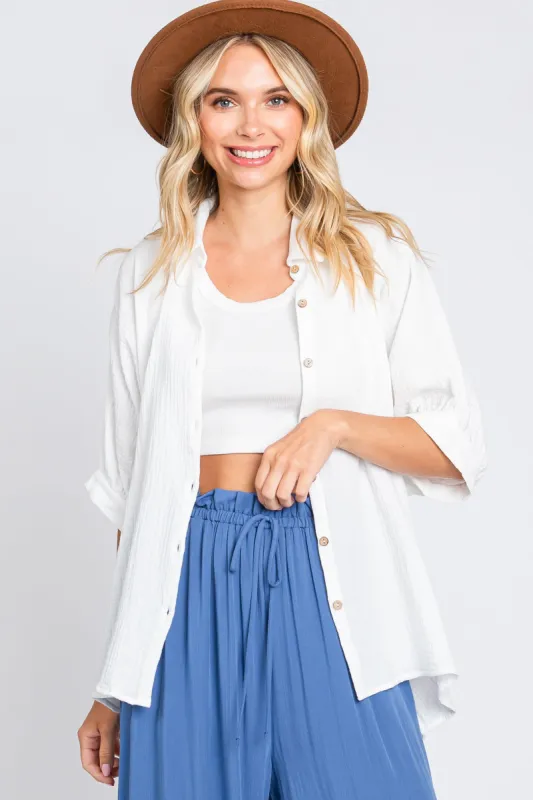 White Gauze Double Layered Button Up Top sold by Pinkblush