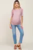 Mauve Floral Side Ruched Maternity Short Sleeve Top sold by Pinkblush