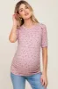 Mauve Floral Side Ruched Maternity Short Sleeve Top sold by Pinkblush