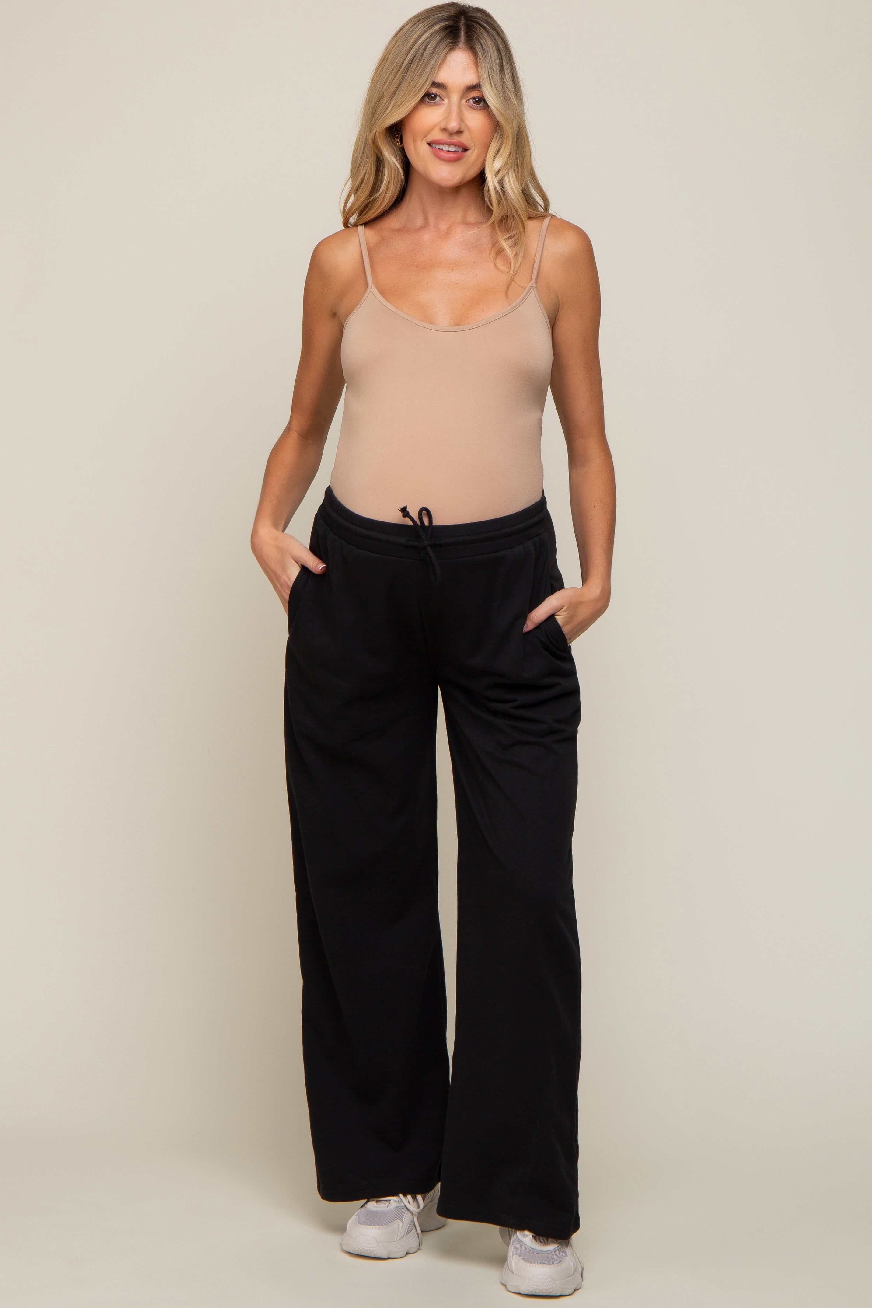 Black Drawstring Wide Leg Maternity Lounge Pants sold by Pinkblush product image thumbnail 5