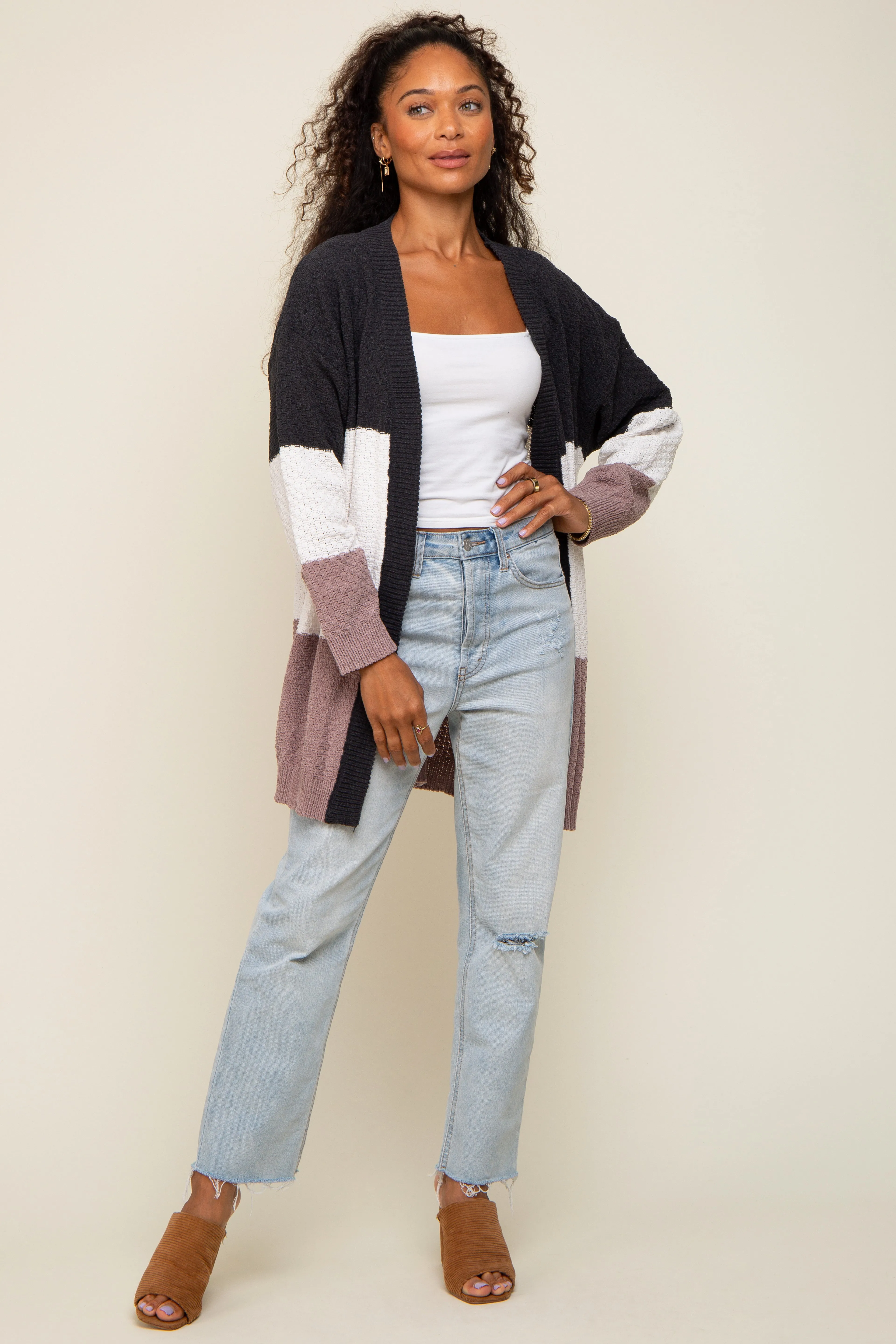 Charcoal Color Blocked Soft Knit Cardigan sold by Pinkblush product image thumbnail 4