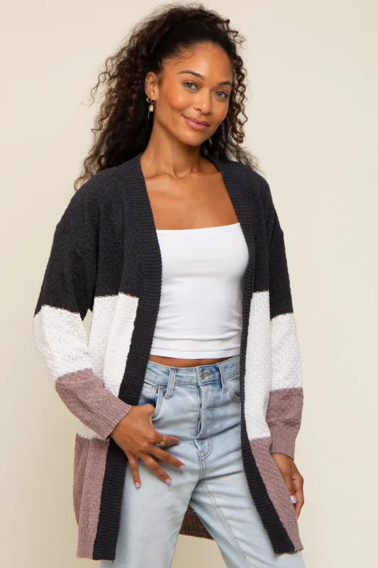 Charcoal Color Blocked Soft Knit Cardigan sold by Pinkblush