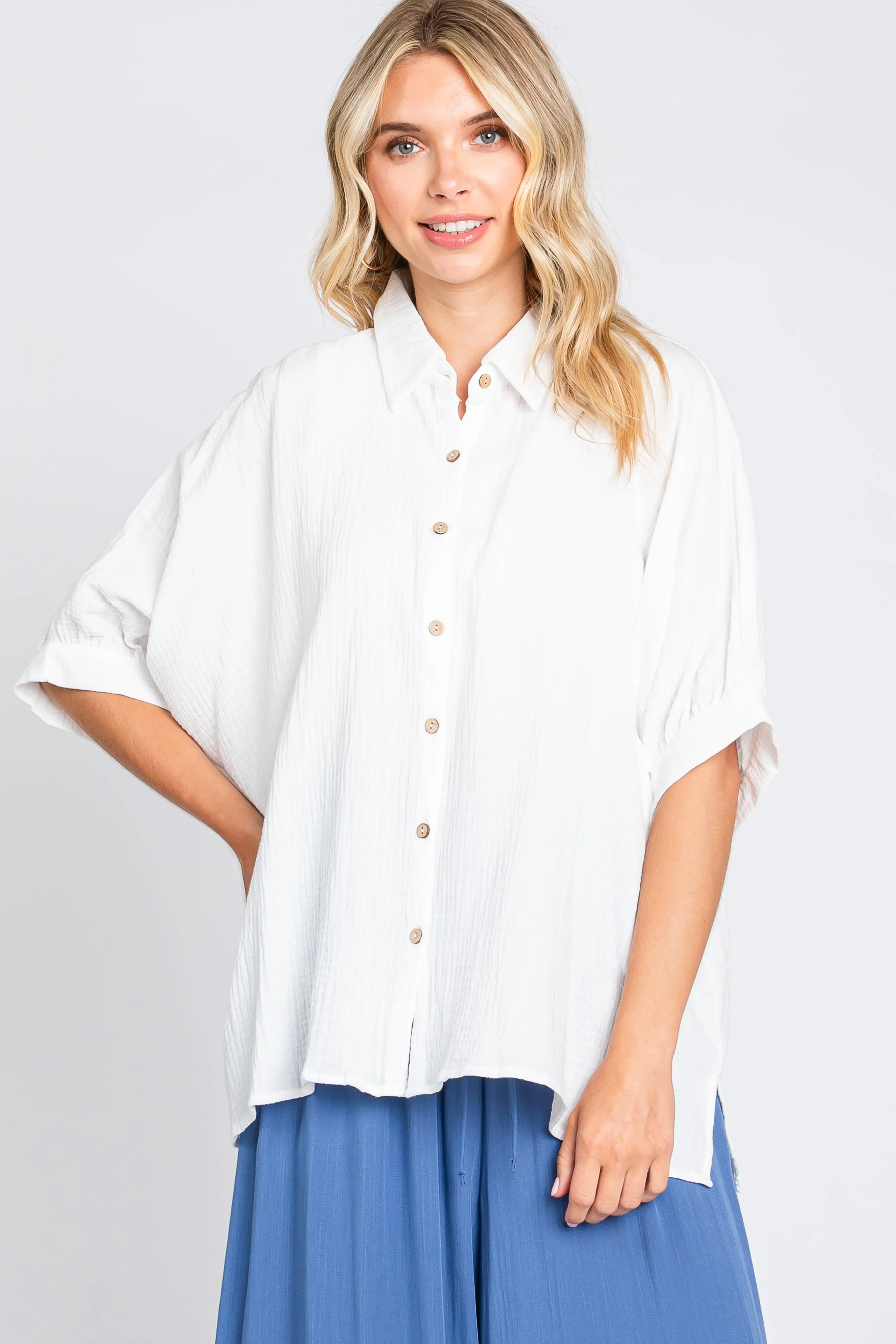 White Gauze Double Layered Button Up Top sold by Pinkblush product image thumbnail 2