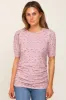 Mauve Floral Side Ruched Maternity Short Sleeve Top sold by Pinkblush
