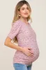 Mauve Floral Side Ruched Maternity Short Sleeve Top sold by Pinkblush