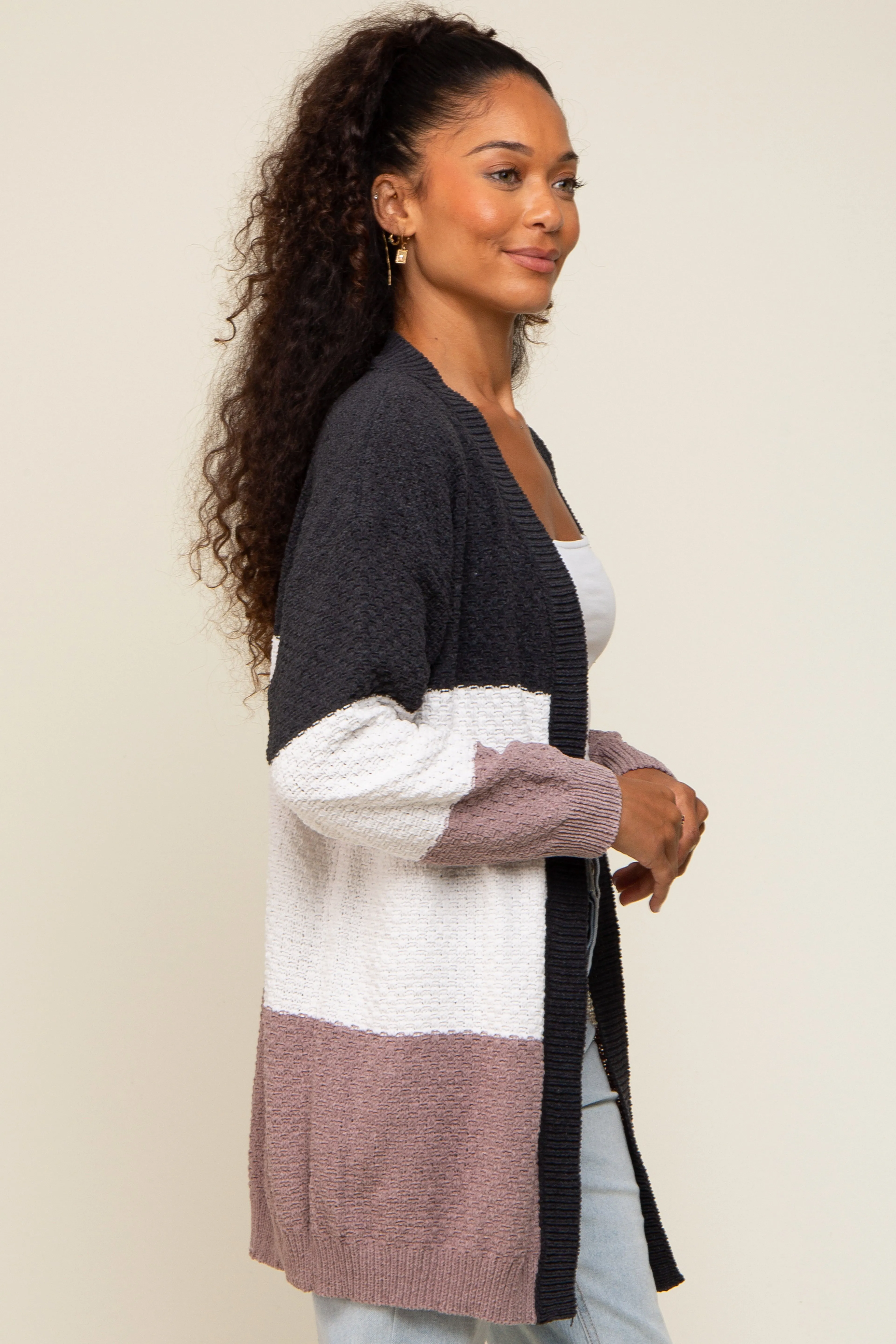Charcoal Color Blocked Soft Knit Cardigan sold by Pinkblush product image thumbnail 2