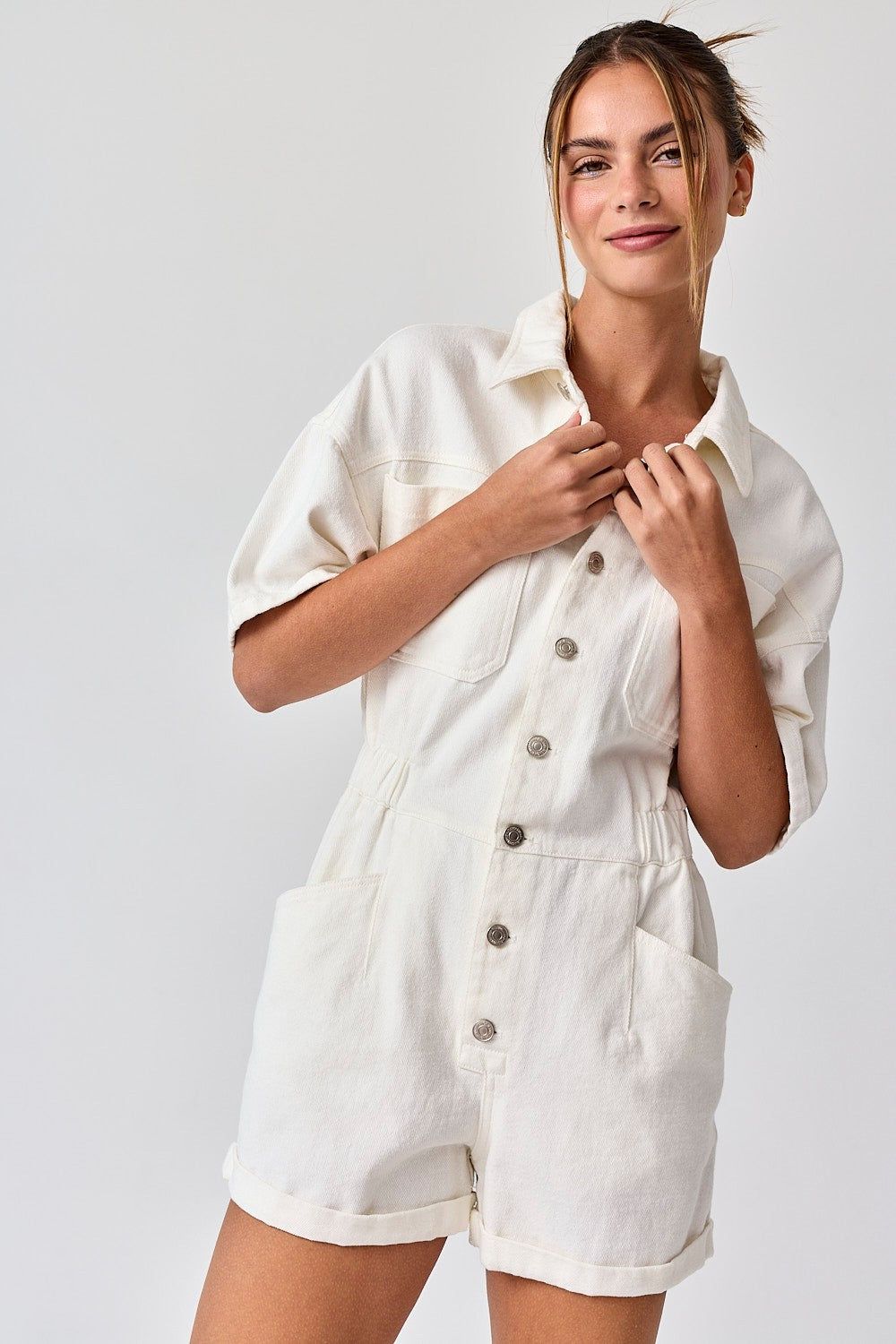 White Romper W/ Elastic Waist sold by Pinkblush