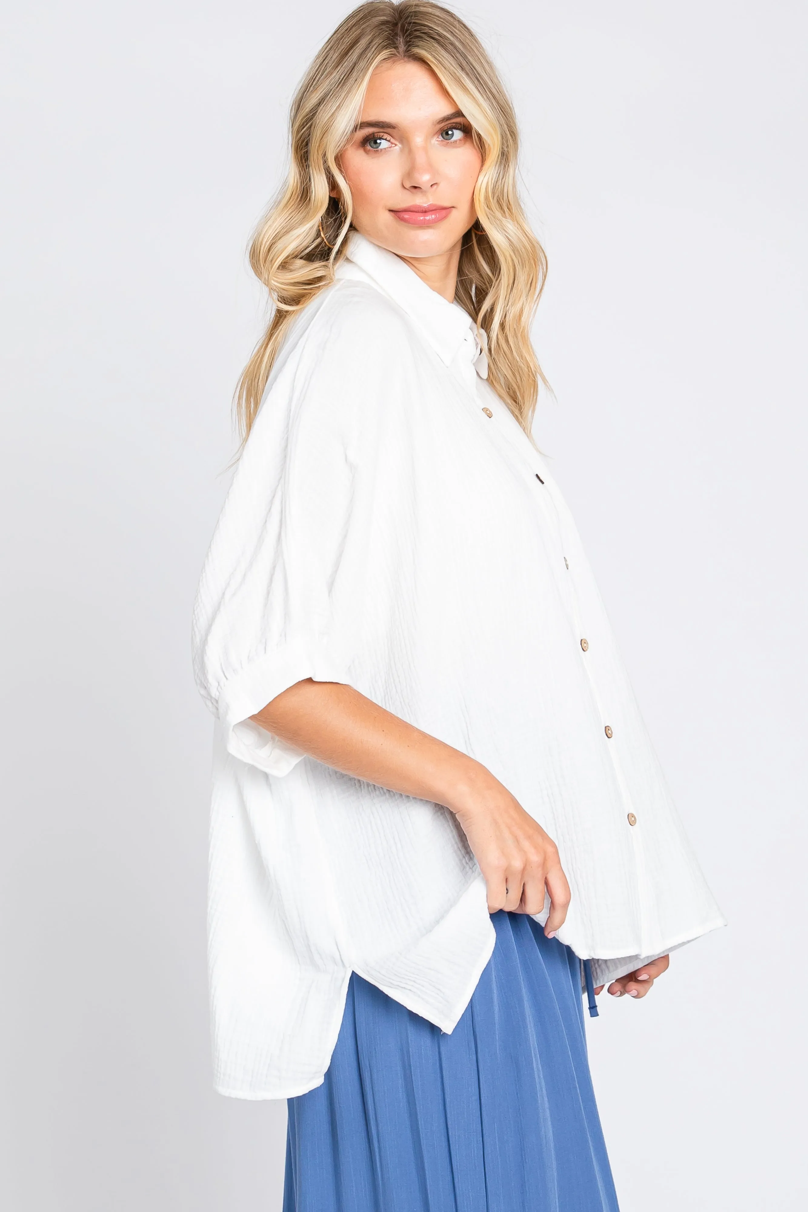 White Gauze Double Layered Button Up Top sold by Pinkblush product image thumbnail 3