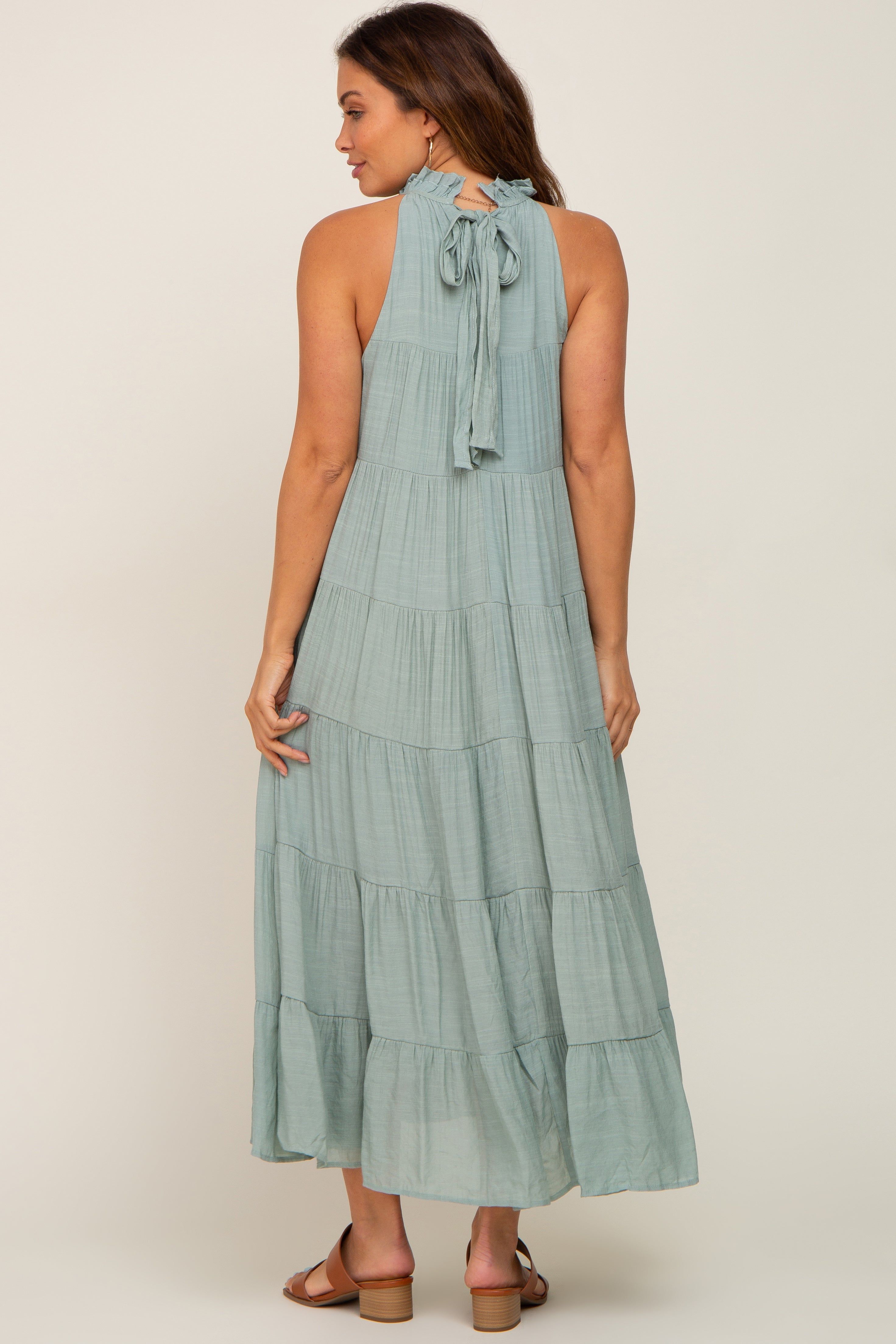 Sage Tiered High Neck Maternity Maxi Dress sold by Pinkblush product image thumbnail 3