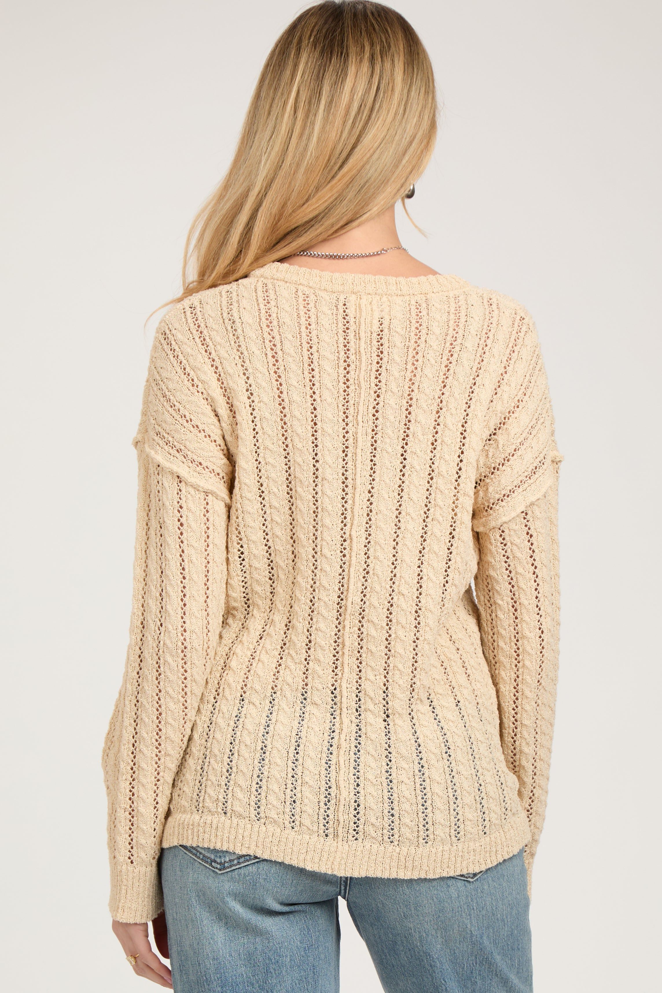 Cream Open Knit Front Button Maternity Sweater sold by Pinkblush product image thumbnail 3