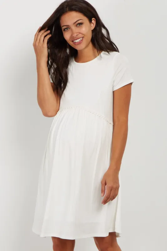 PinkBlush Ivory Solid Crochet Trim Maternity Shift Dress sold by Pinkblush