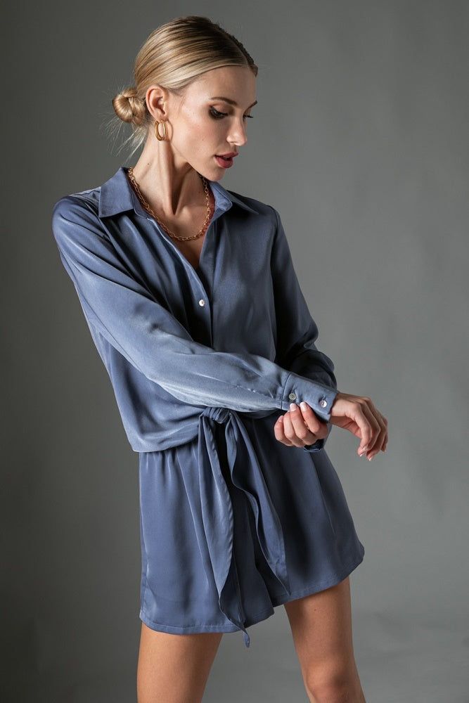 Midnight Satin Front Tie Romper sold by Pinkblush product image thumbnail 2