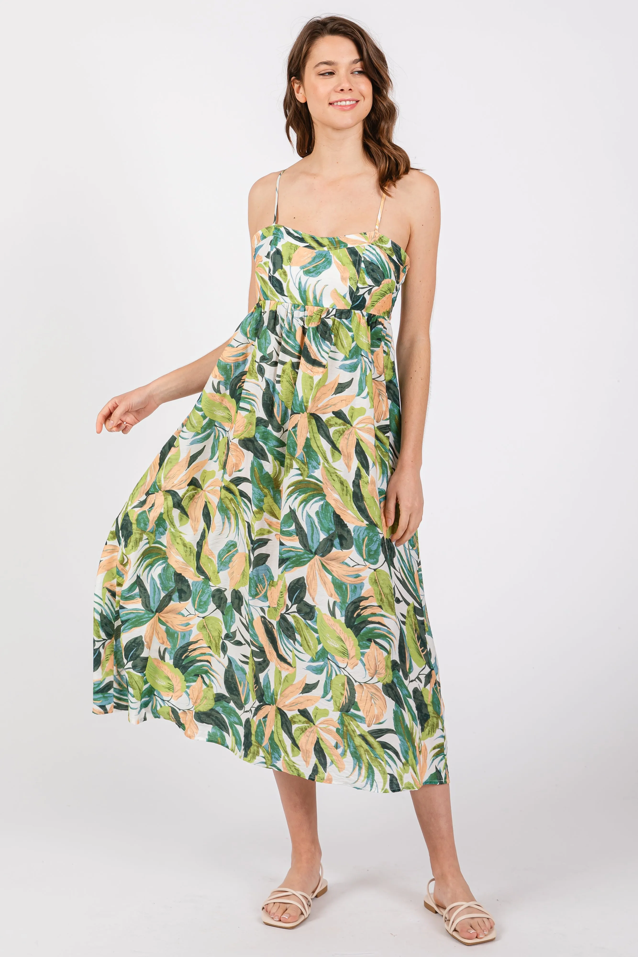 Green Leaf Print Open Back Maternity Midi Dress sold by Pinkblush product image thumbnail 5