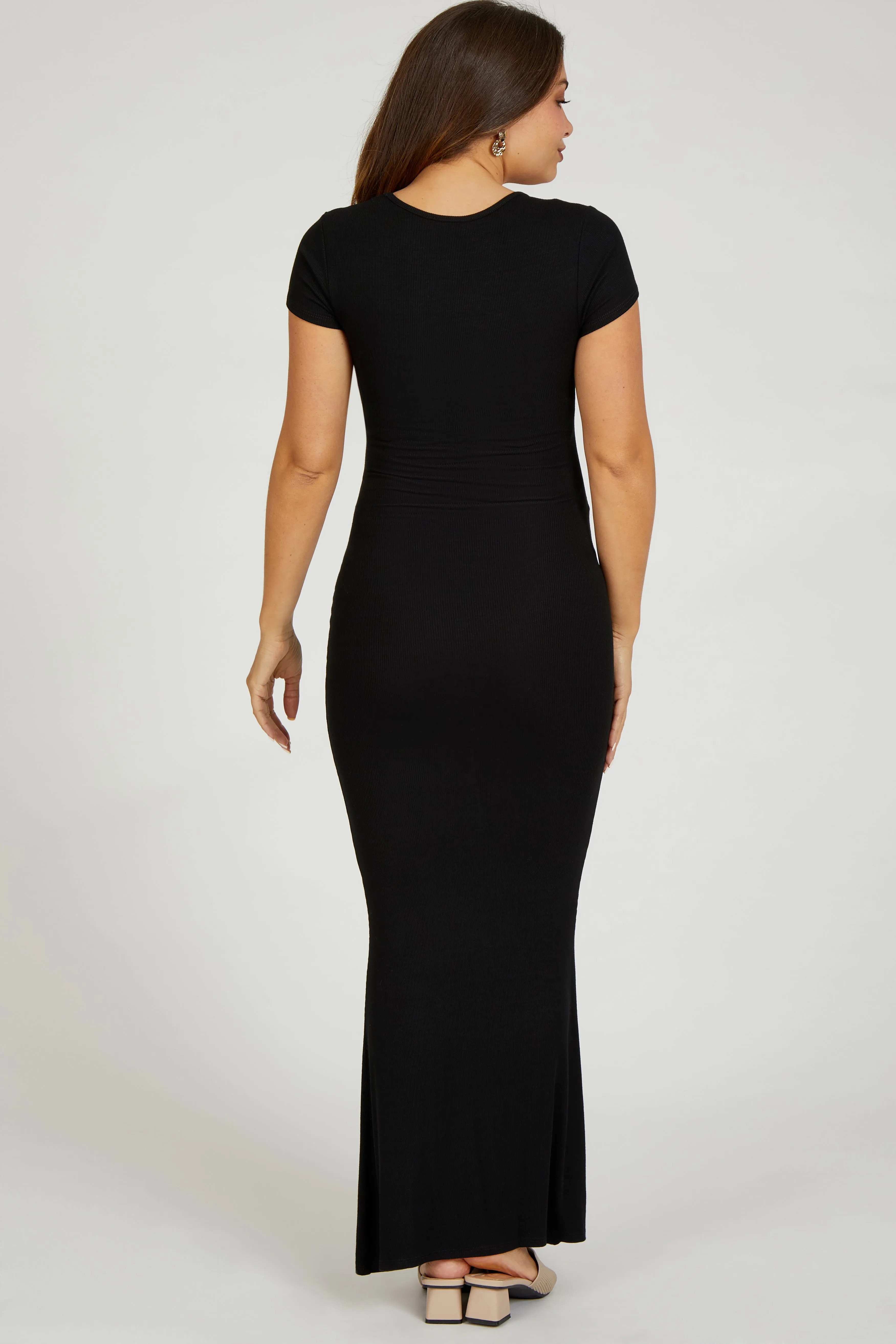 Black Ribbed Scoop Neck Maternity Maxi Dress sold by Pinkblush product image thumbnail 4