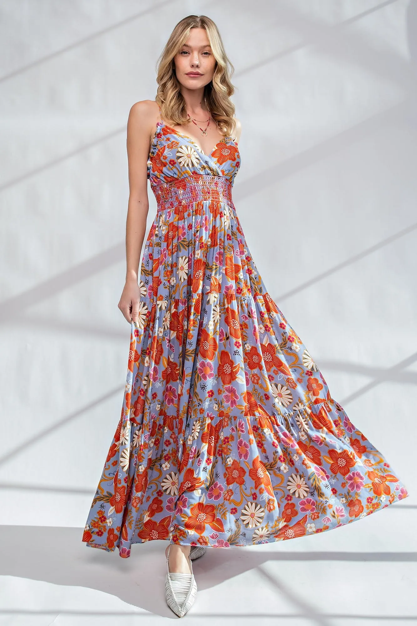 Coral Floral Printed Maxi Dress sold by Pinkblush