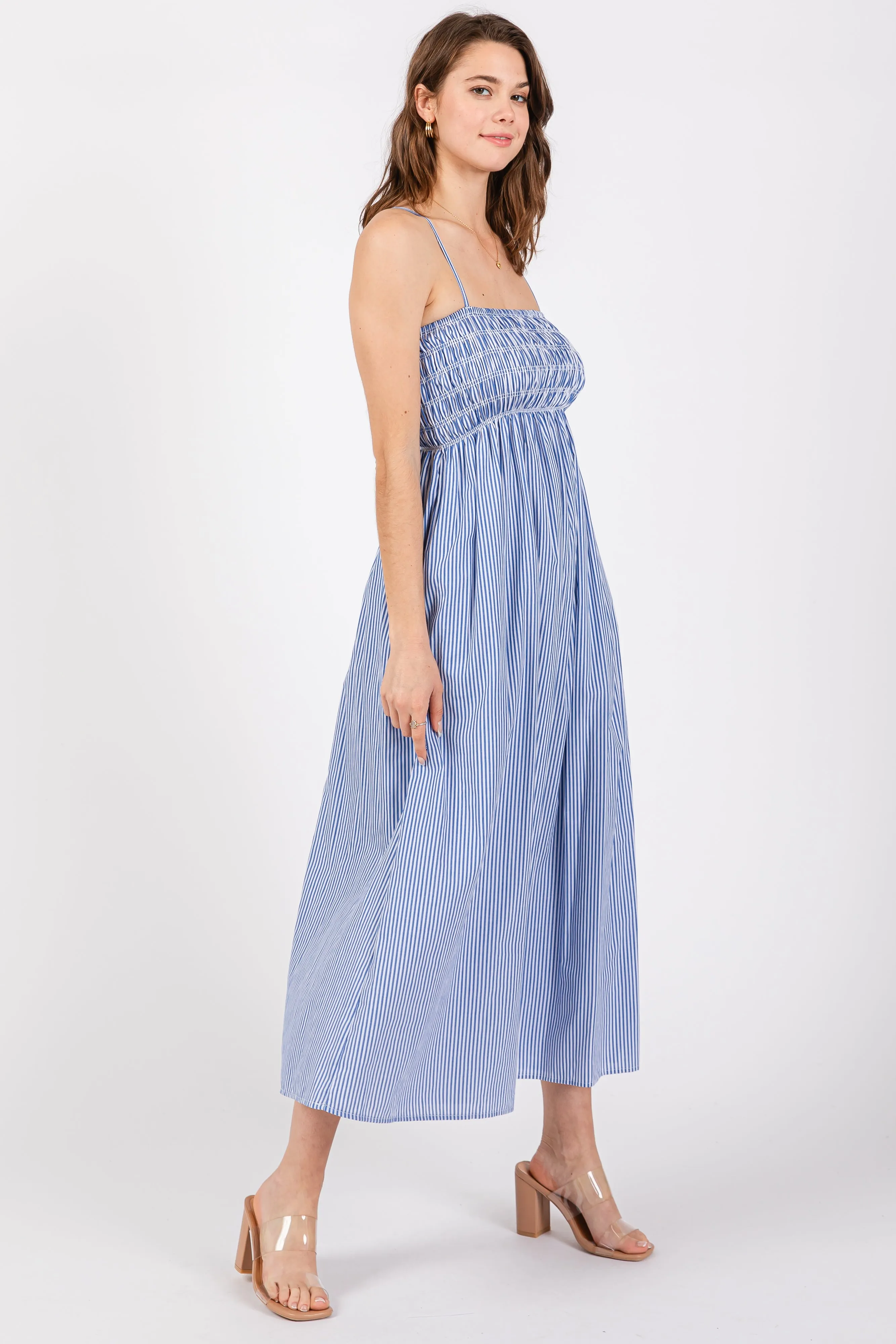 Blue Bartlett Striped Smocked Midi Dress sold by Pinkblush product image thumbnail 2