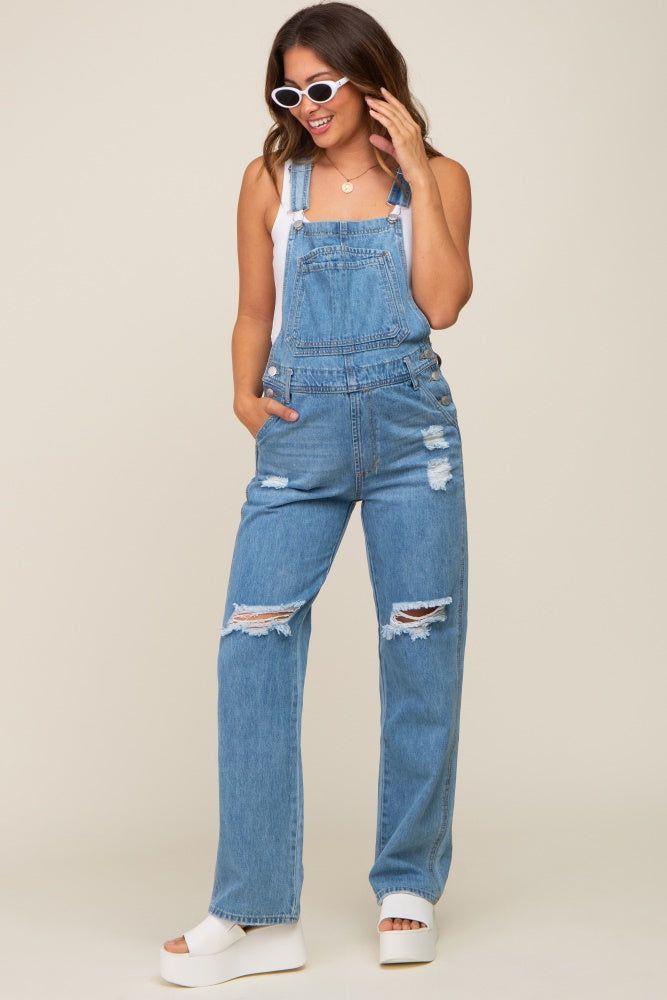Blue Medium Wash Distressed Denim Maternity Overalls sold by Pinkblush product image thumbnail 4