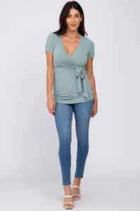 Mint Green Wrap Front Tie Nursing Top sold by Pinkblush