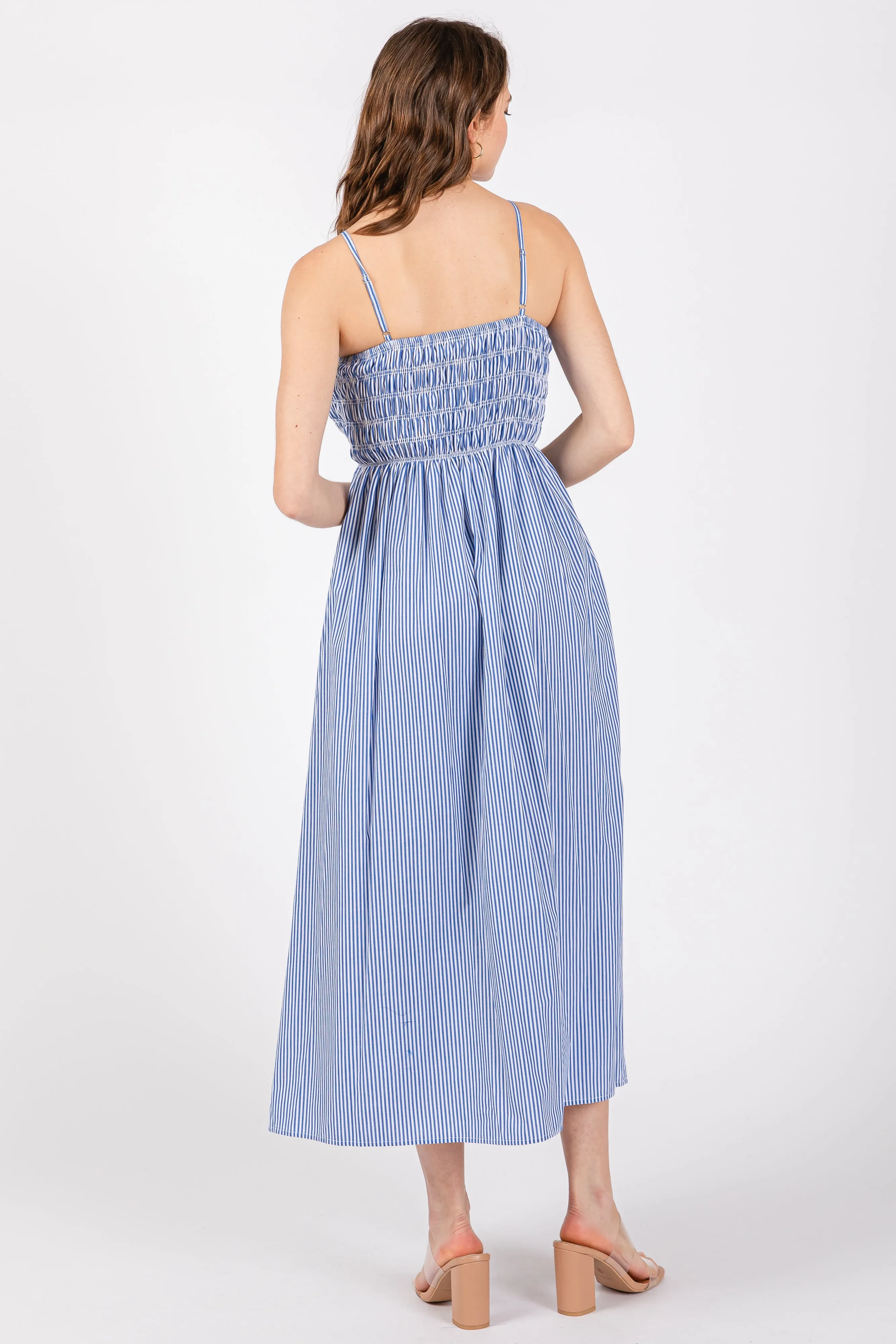 Blue Bartlett Striped Smocked Midi Dress sold by Pinkblush product image thumbnail 3