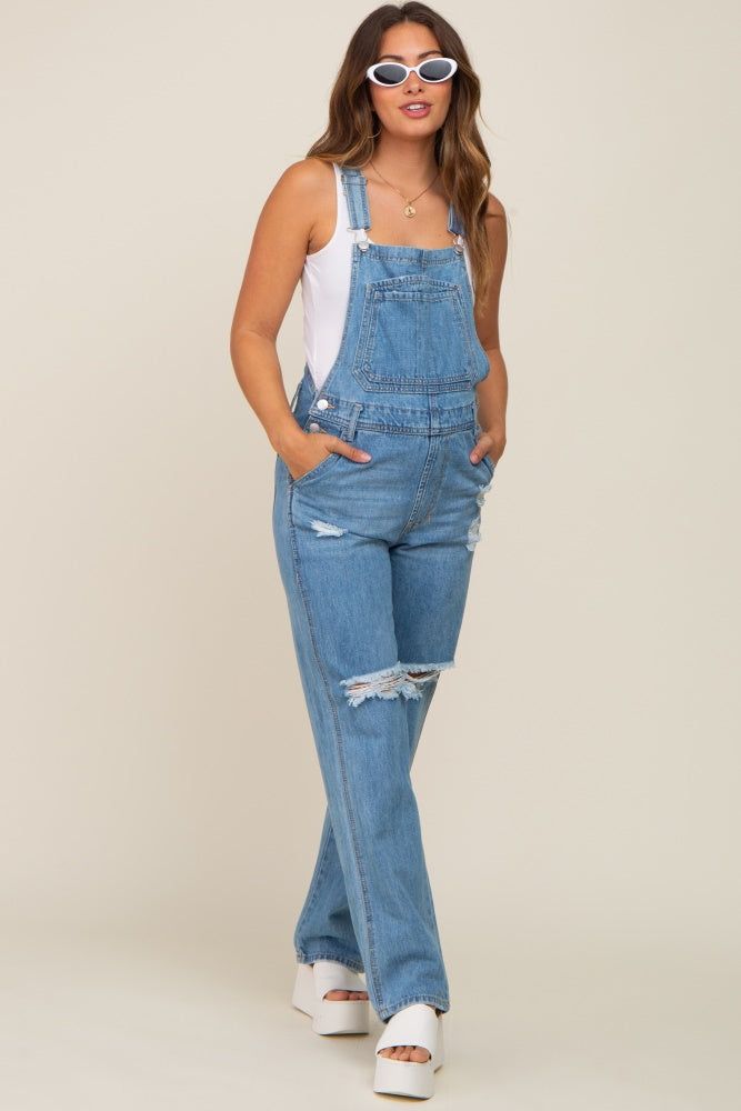 Blue Medium Wash Distressed Denim Maternity Overalls sold by Pinkblush product image thumbnail 5