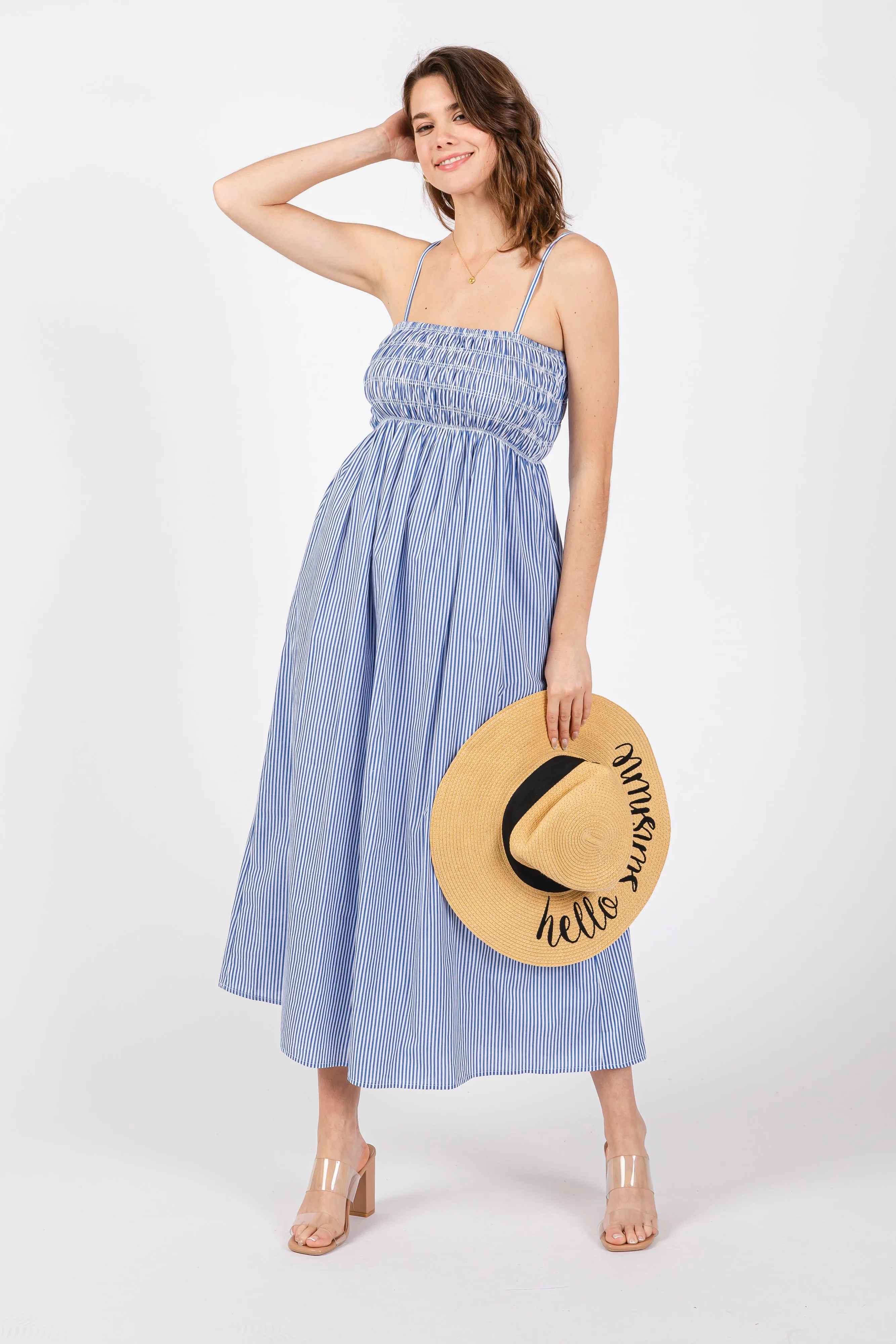 Blue Bartlett Striped Smocked Midi Dress sold by Pinkblush product image thumbnail 4
