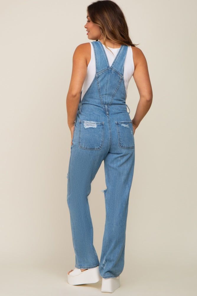Blue Medium Wash Distressed Denim Maternity Overalls sold by Pinkblush product image thumbnail 3