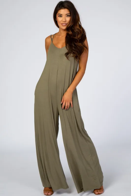 Light Olive Cross Back Wide Leg Jumpsuit sold by Pinkblush