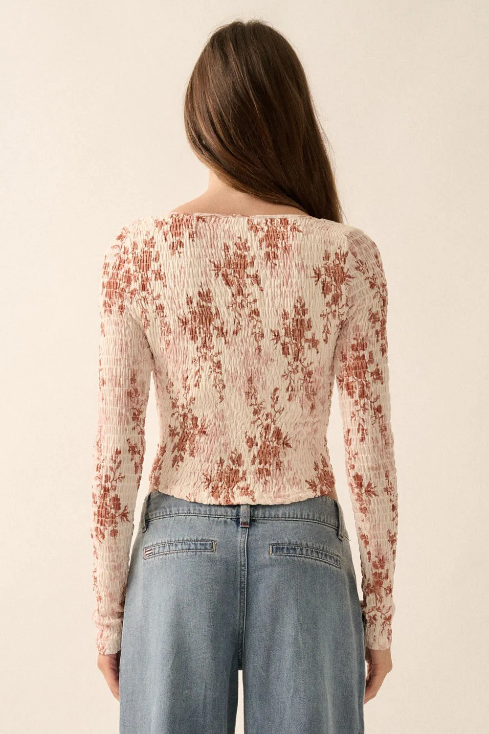 Cream Floral Scoop-Neck Ruched Woven Top sold by Pinkblush product image thumbnail 5