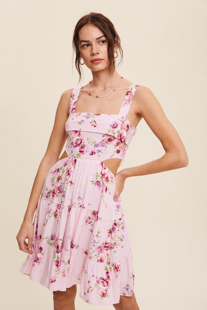 Blush Square Neck Open Back Floral Mini Dress sold by Pinkblush