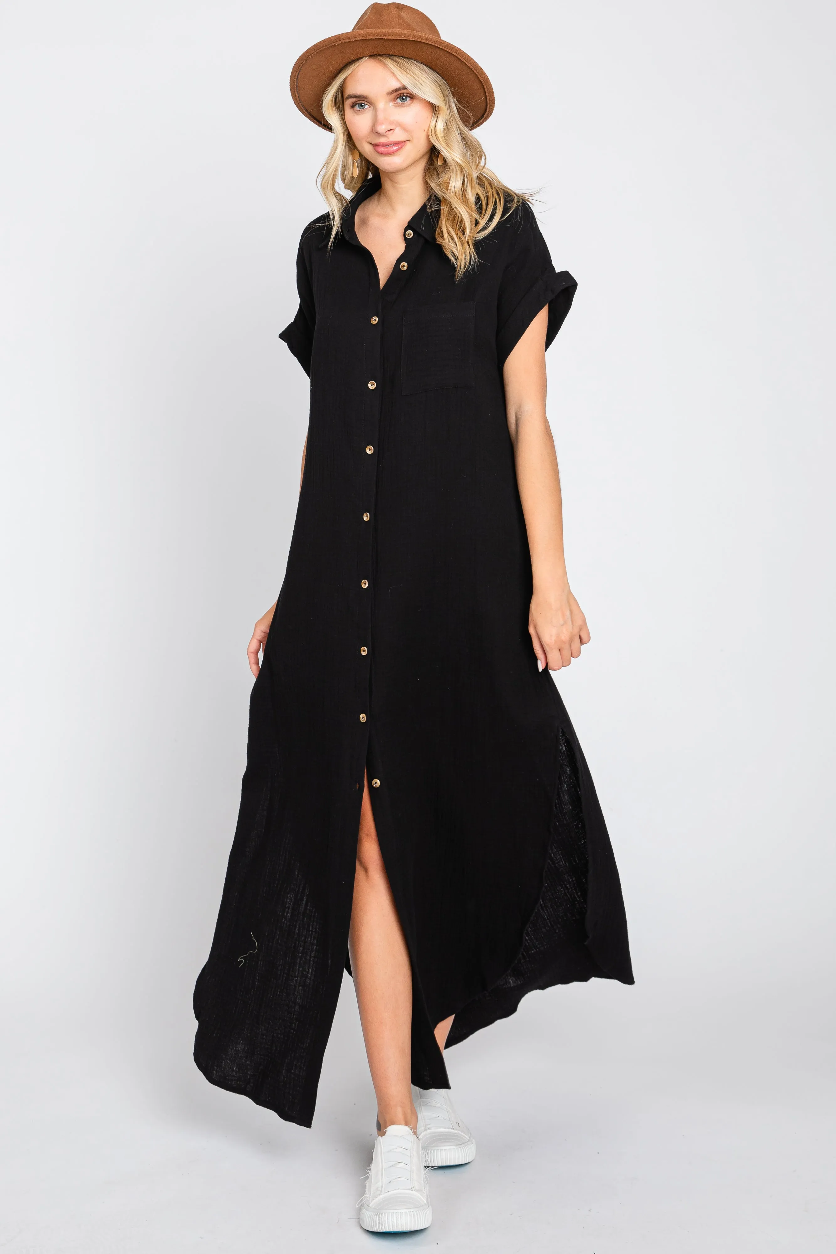 Black Button Down Midi Dress sold by Pinkblush product image thumbnail 4