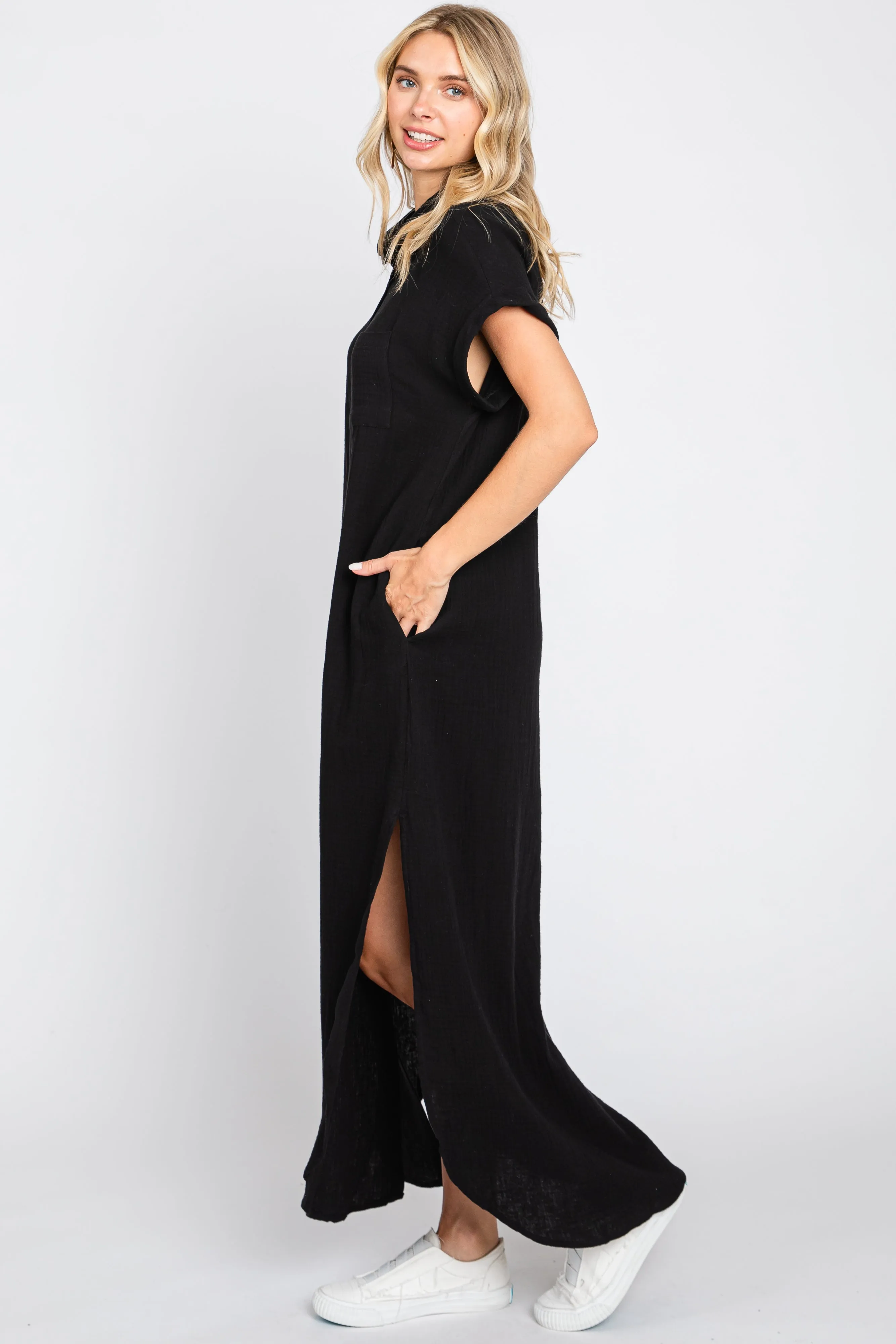 Black Button Down Midi Dress sold by Pinkblush product image thumbnail 2