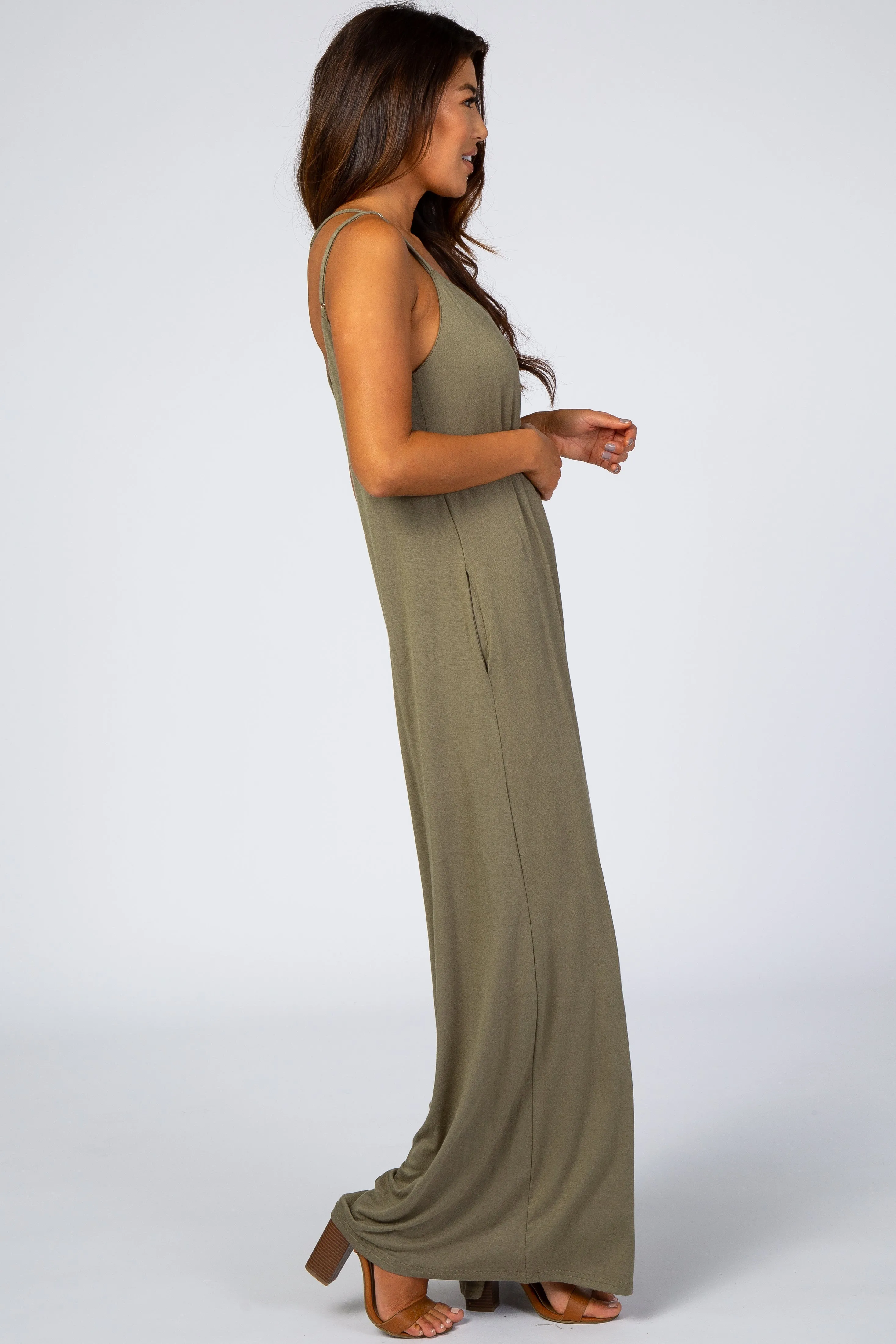 Light Olive Cross Back Wide Leg Jumpsuit sold by Pinkblush product image thumbnail 2