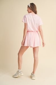 Pink Athletic Mesh Romper With Front Zip Detail sold by Pinkblush