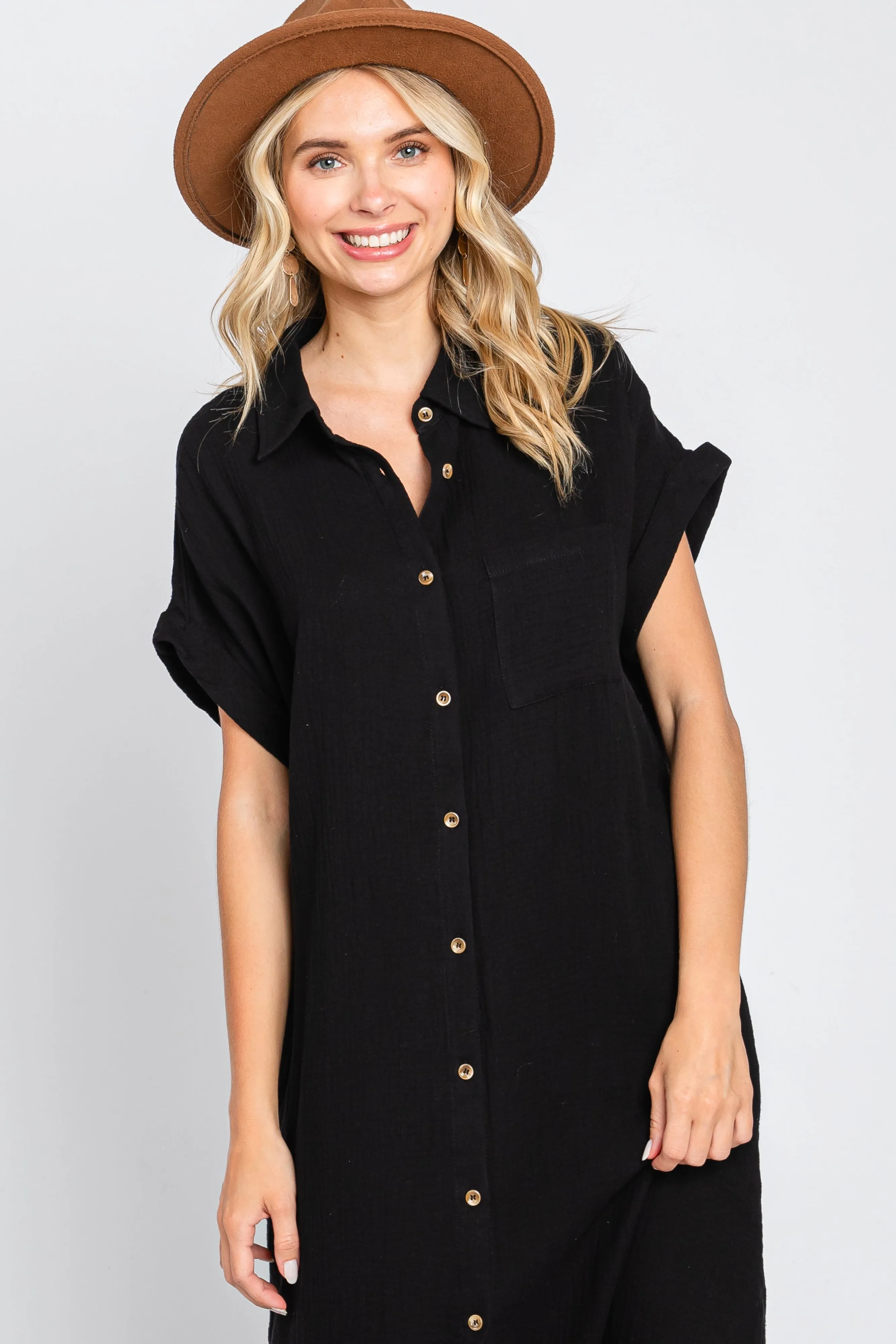 Black Button Down Midi Dress sold by Pinkblush product image thumbnail 5