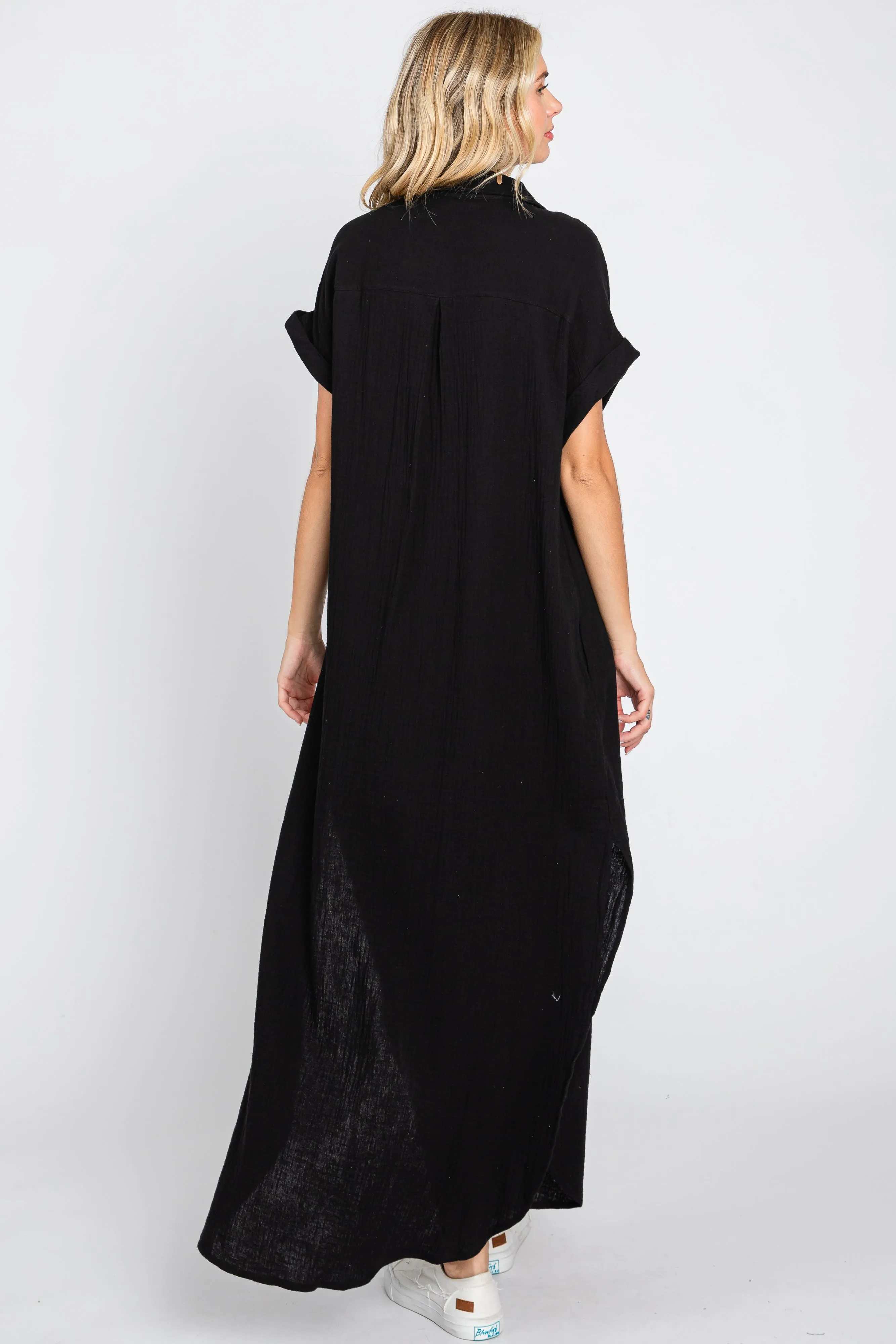 Black Button Down Midi Dress sold by Pinkblush product image thumbnail 3