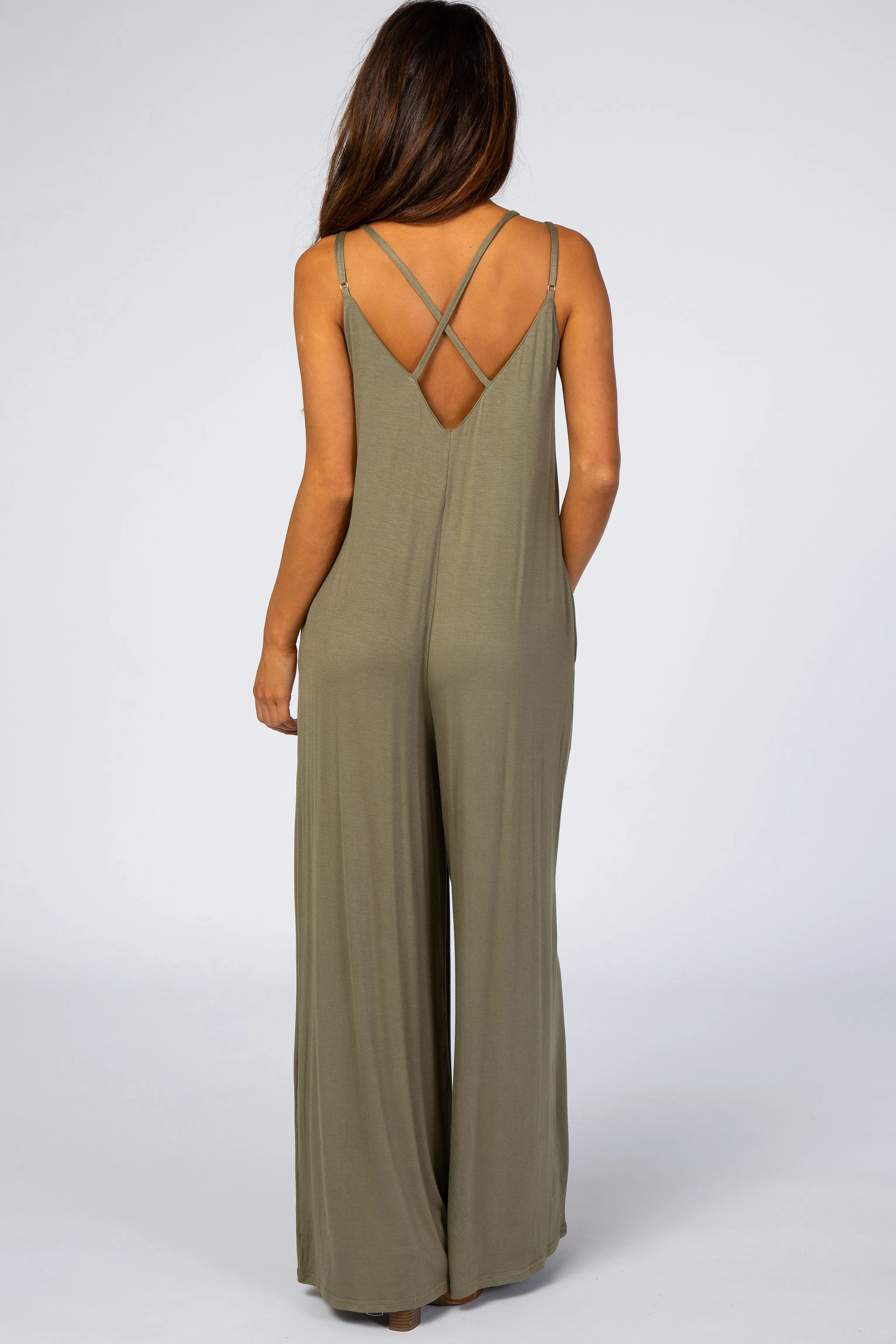 Light Olive Cross Back Wide Leg Jumpsuit sold by Pinkblush product image thumbnail 3
