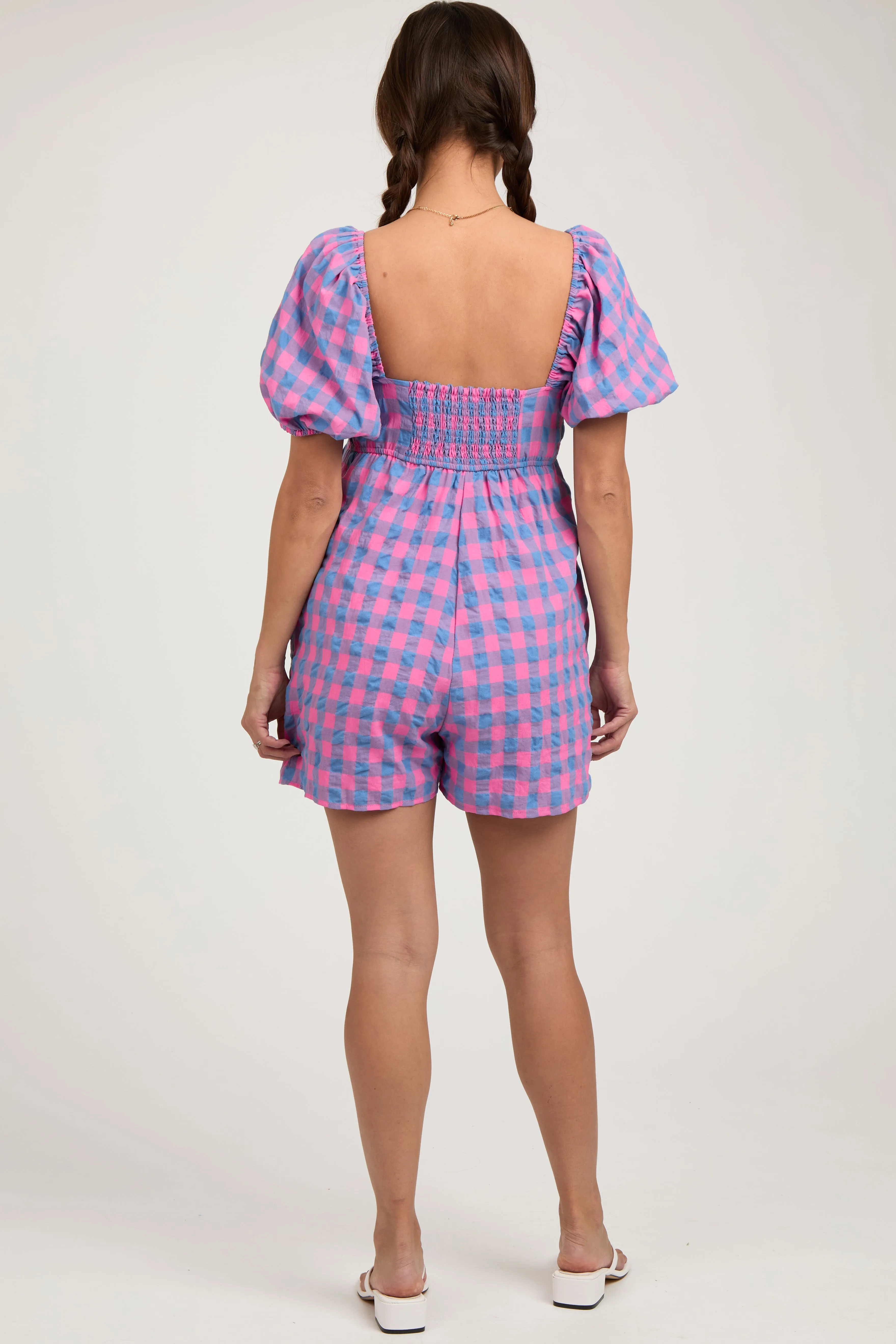 Pink Gingham Cutout Maternity Romper sold by Pinkblush product image thumbnail 3