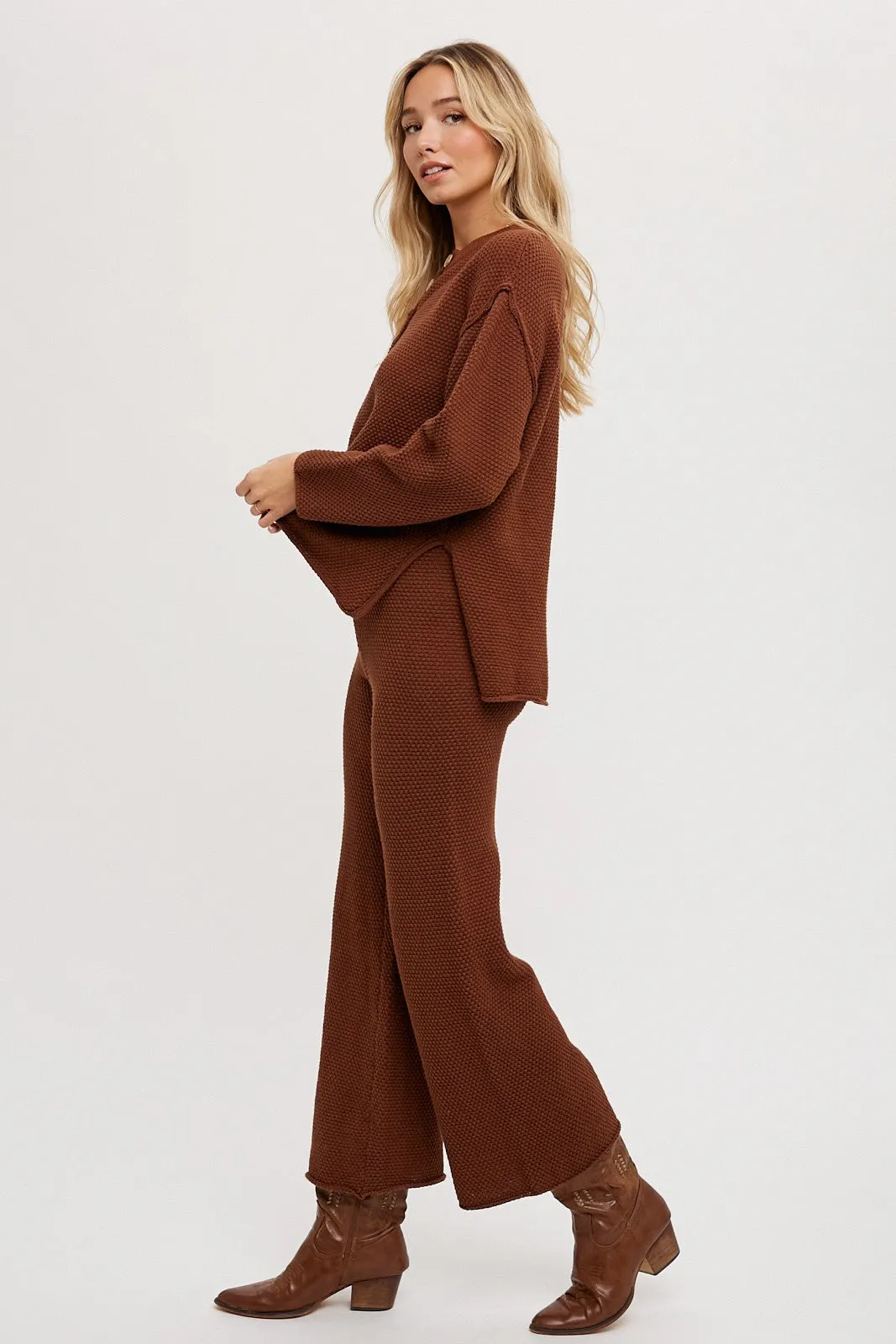 Chocolate Textured Knit Top & Pants Set sold by Pinkblush product image thumbnail 4