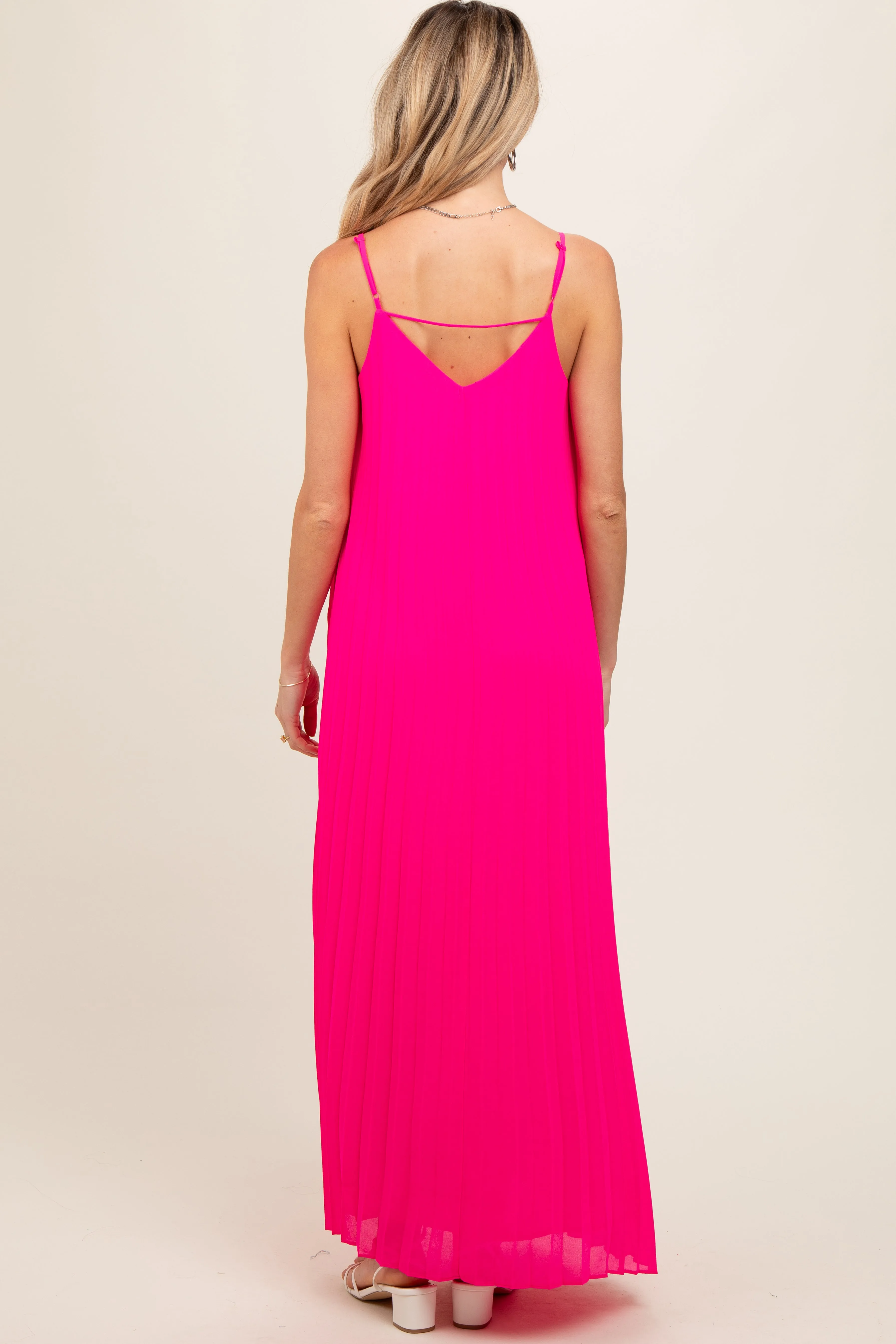 Fuchsia Pleated Sleeveless Maternity Maxi Dress sold by Pinkblush product image thumbnail 5