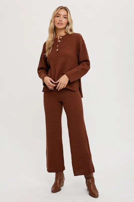 Chocolate Textured Knit Top & Pants Set sold by Pinkblush