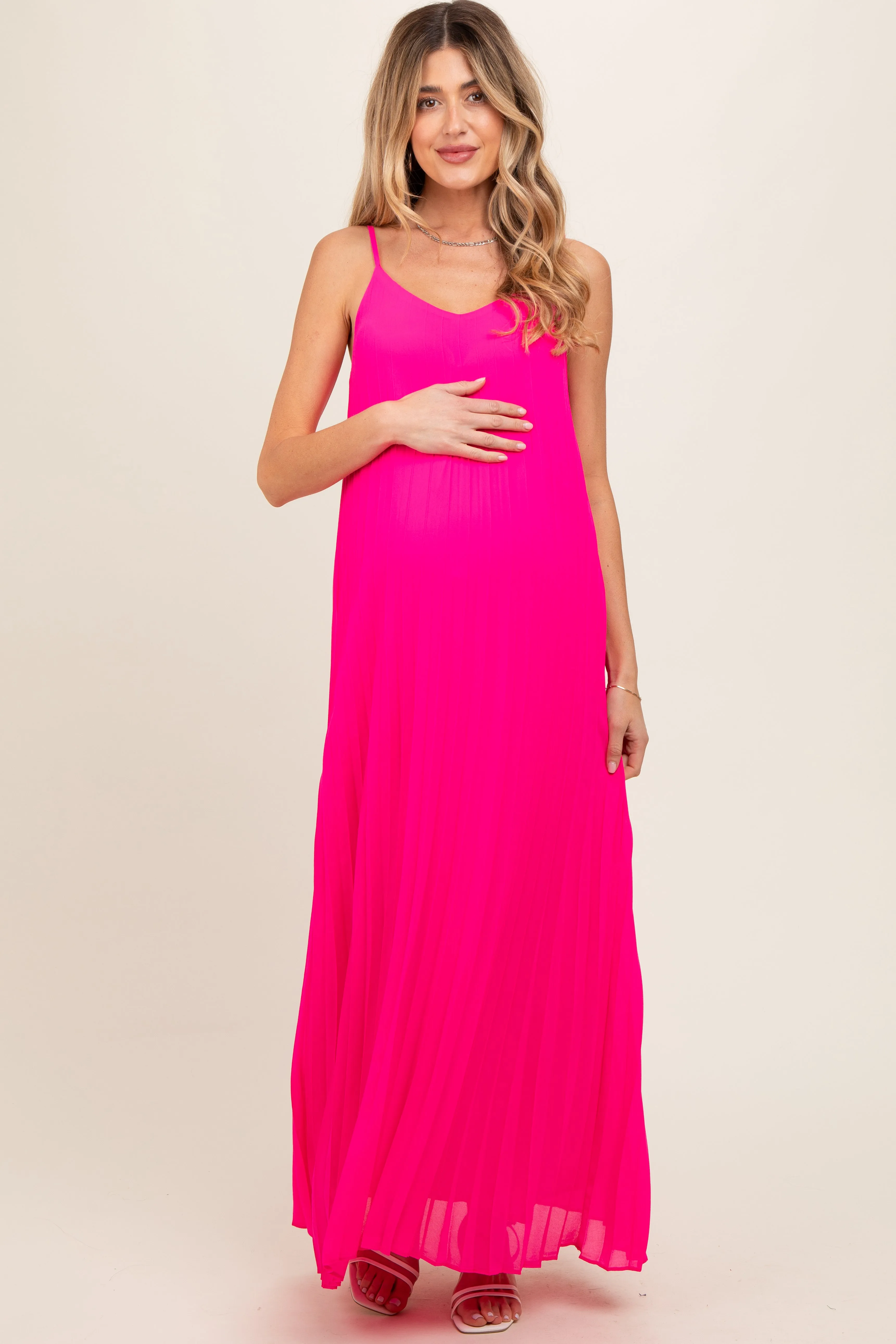 Fuchsia Pleated Sleeveless Maternity Maxi Dress sold by Pinkblush product image thumbnail 2