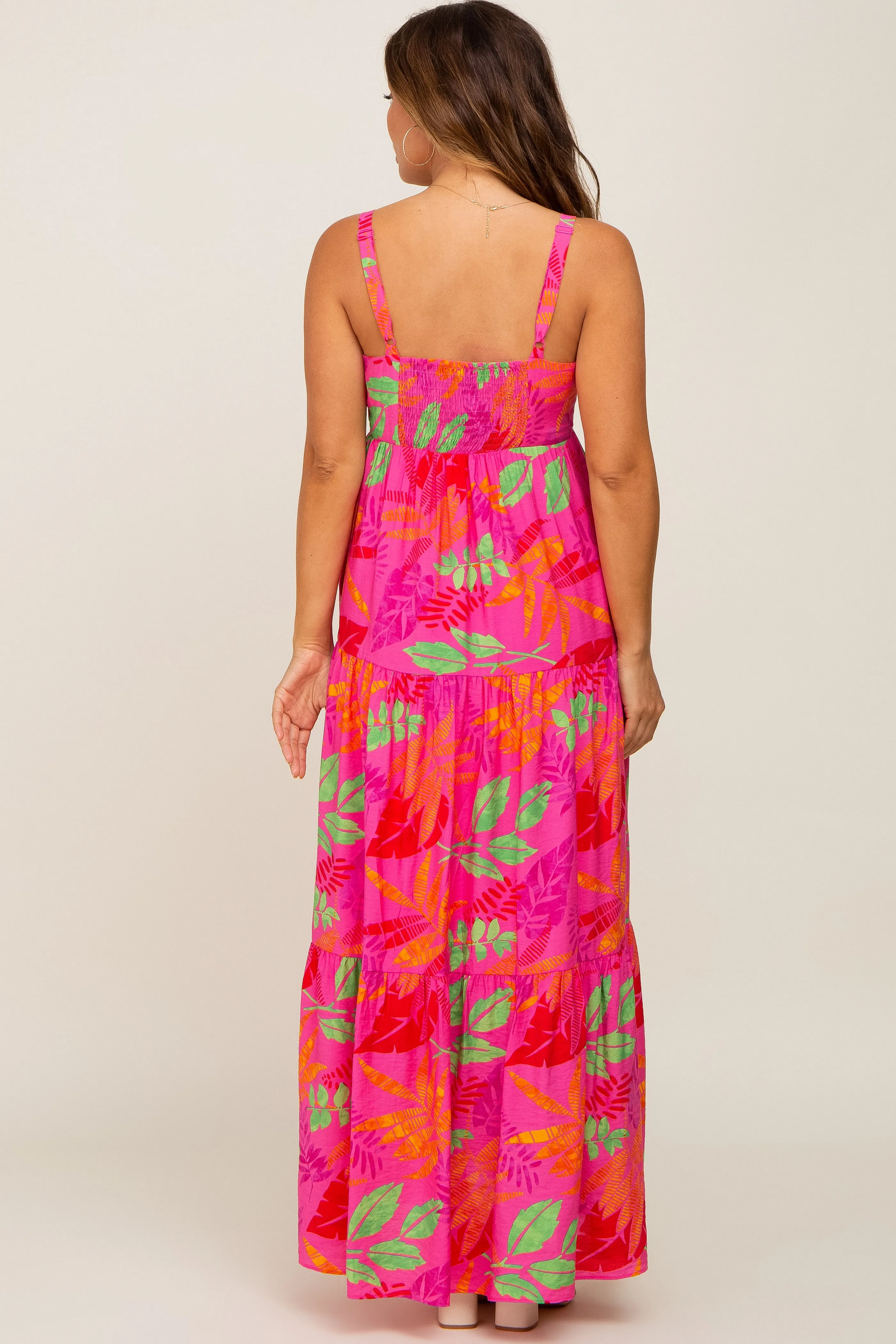 Fuchsia Tropical Leaf Print Maternity Maxi Dress sold by Pinkblush product image thumbnail 3