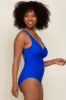 Royal Blue Front Twist Open Back One Piece Swimsuit sold by Pinkblush
