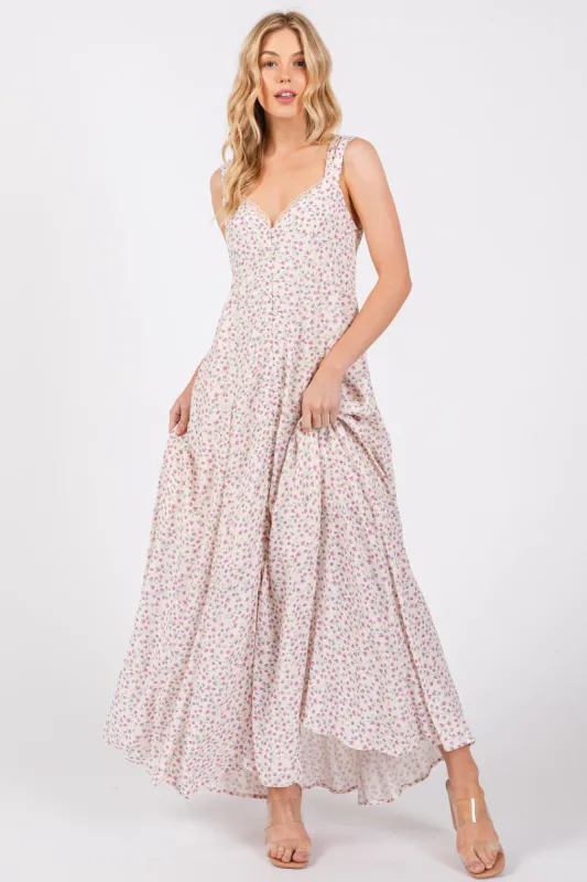 Lavender Floral Button Down Maxi Dress sold by Pinkblush