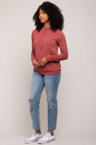 Burgundy Soft Knit Pullover Hoodie sold by Pinkblush