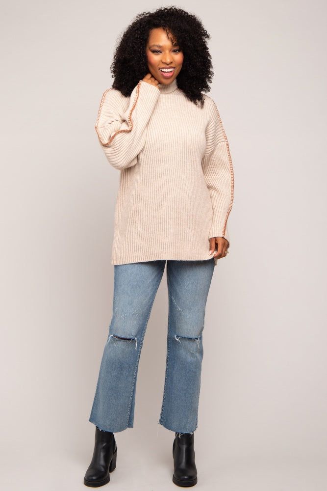 Beige Contrast Stitch Turtleneck Sweater sold by Pinkblush product image thumbnail 5