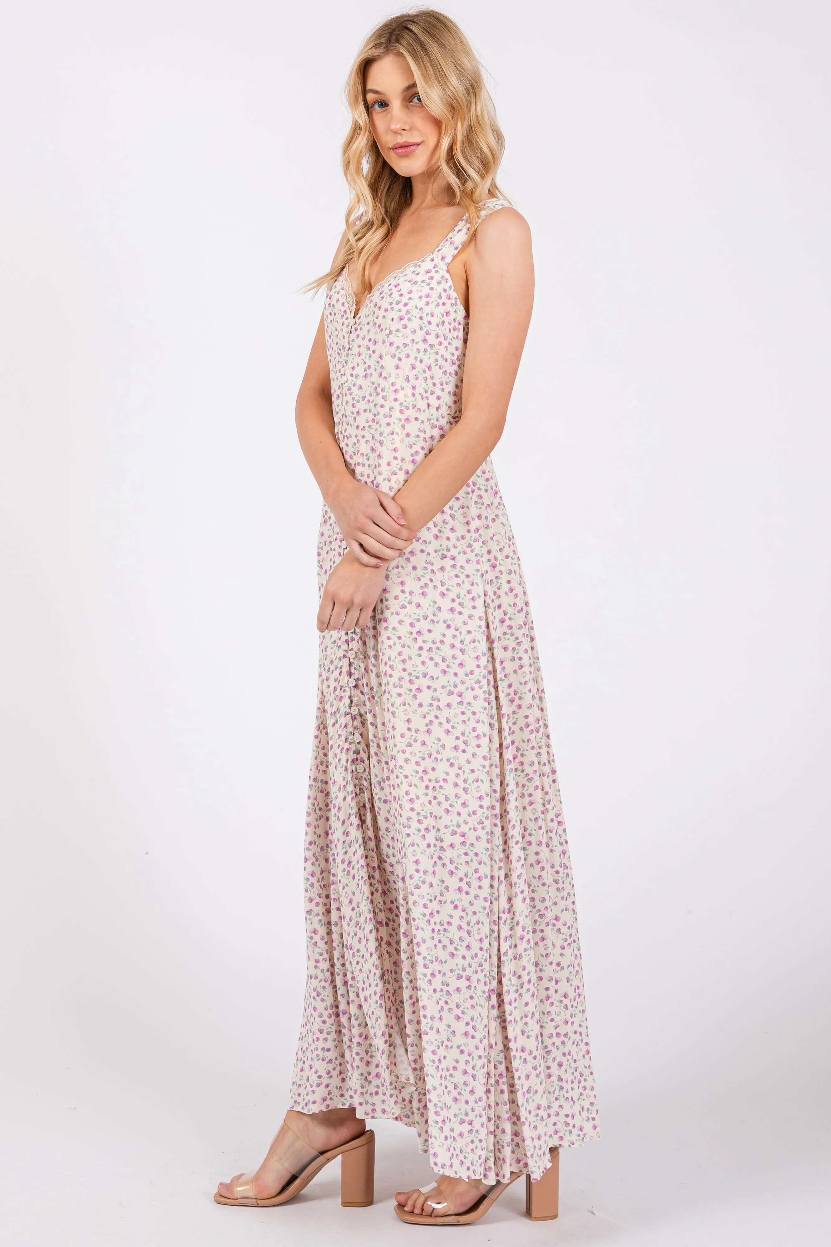 Lavender Floral Button Down Maxi Dress sold by Pinkblush product image thumbnail 2