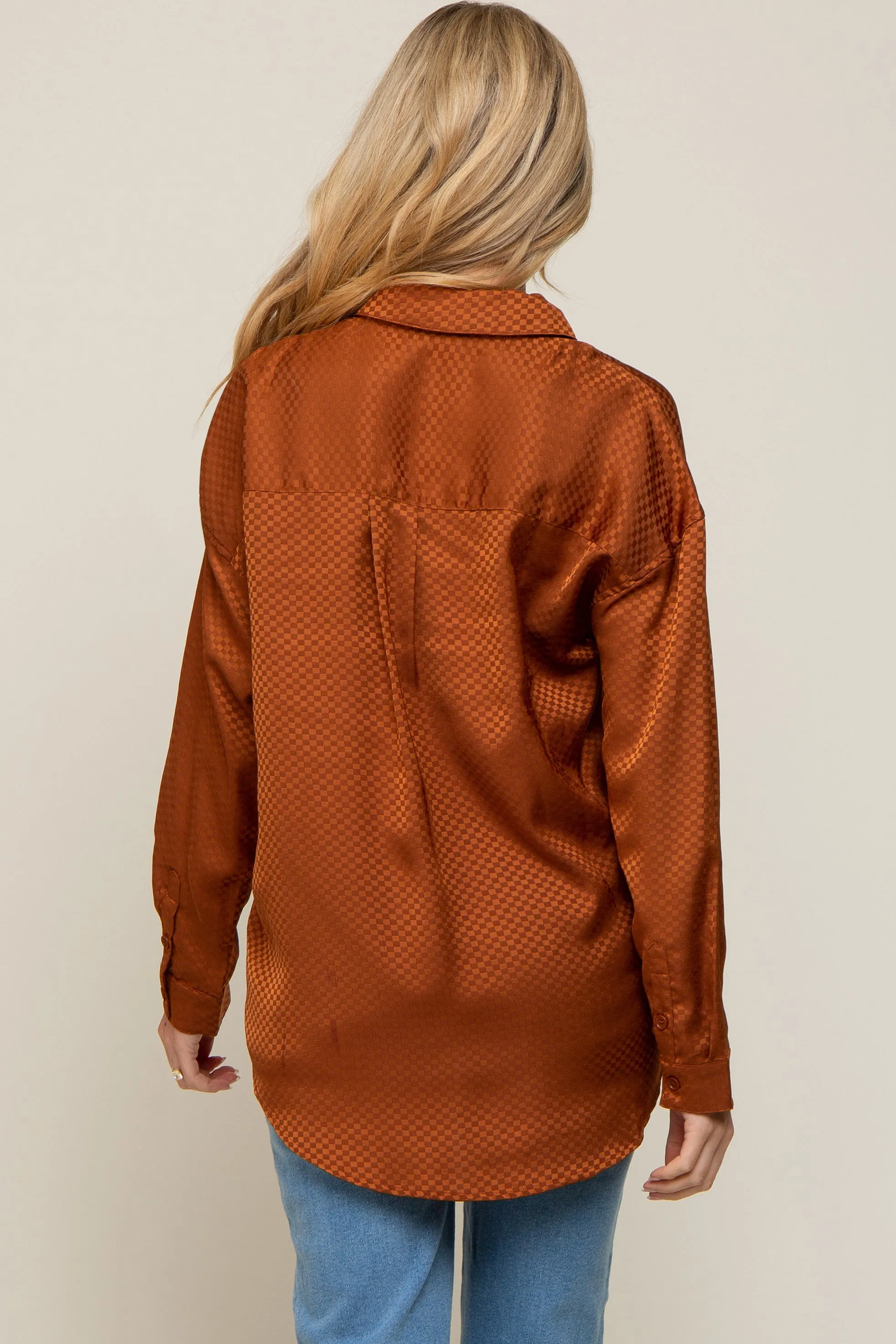 Rust Satin Checkered Print Maternity Blouse sold by Pinkblush product image thumbnail 3