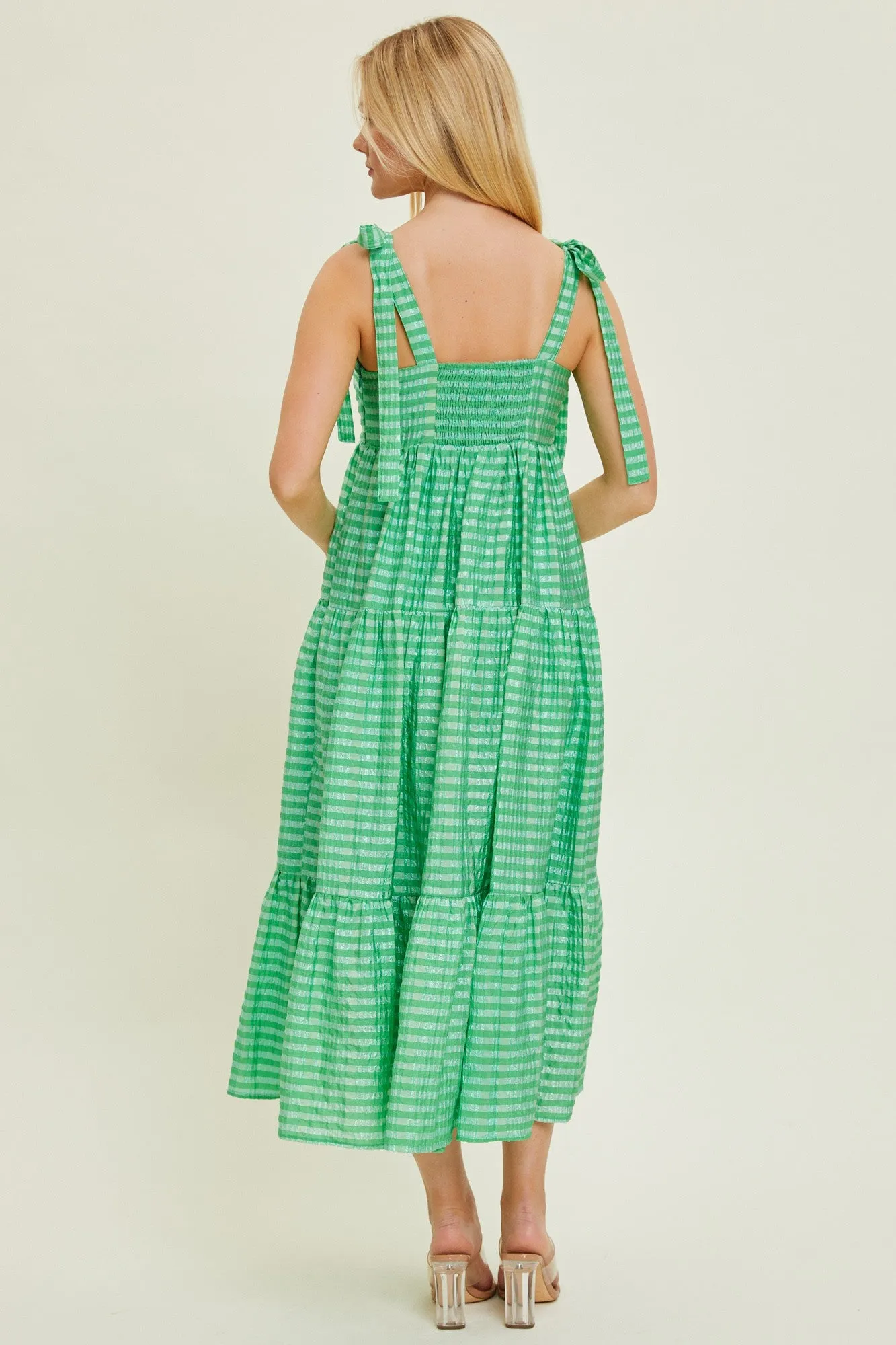 Green Gingham Shoulder Tie Dress sold by Pinkblush product image thumbnail 3