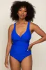 Royal Blue Front Twist Open Back One Piece Swimsuit sold by Pinkblush